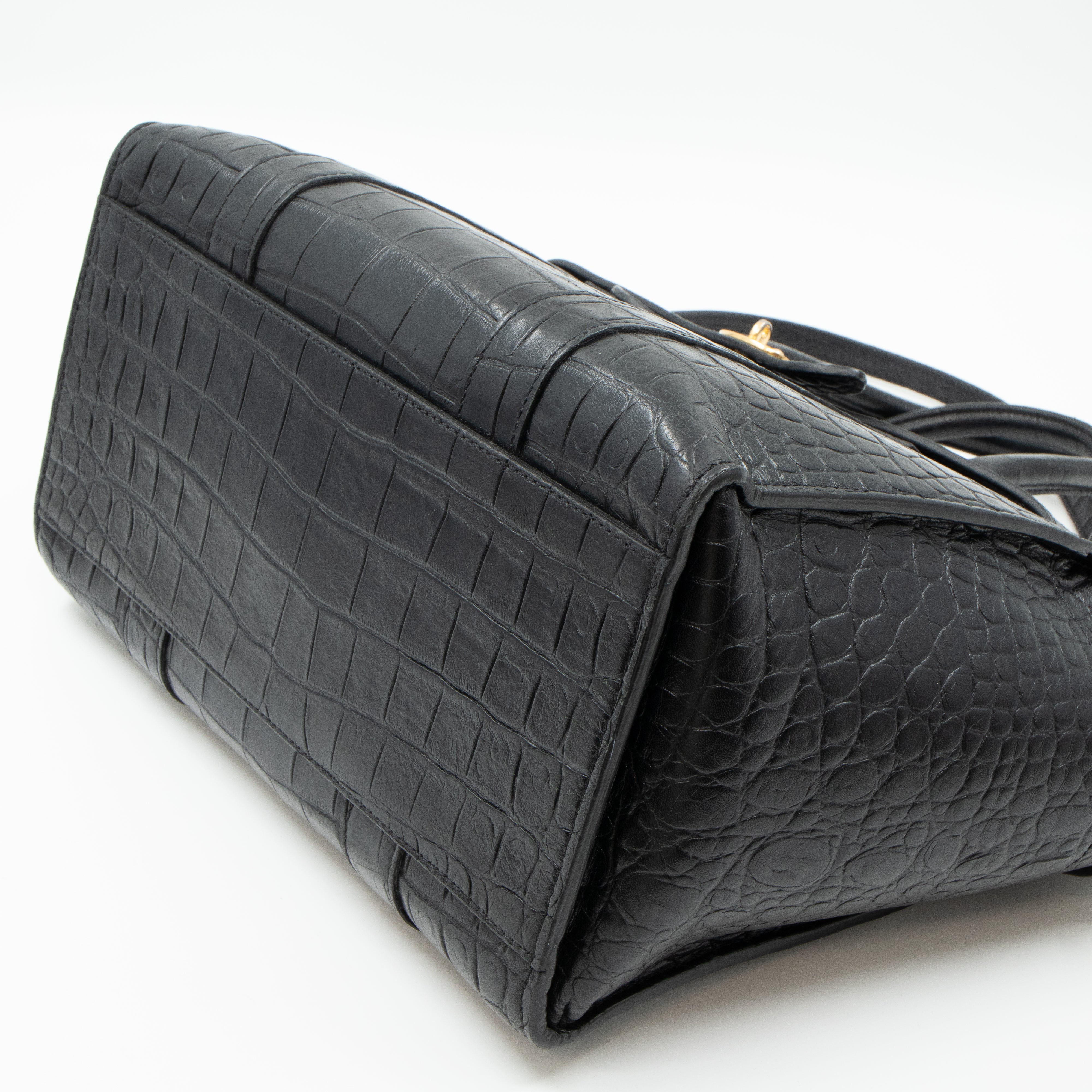 Small Zipped Bayswater Black Leather Croc