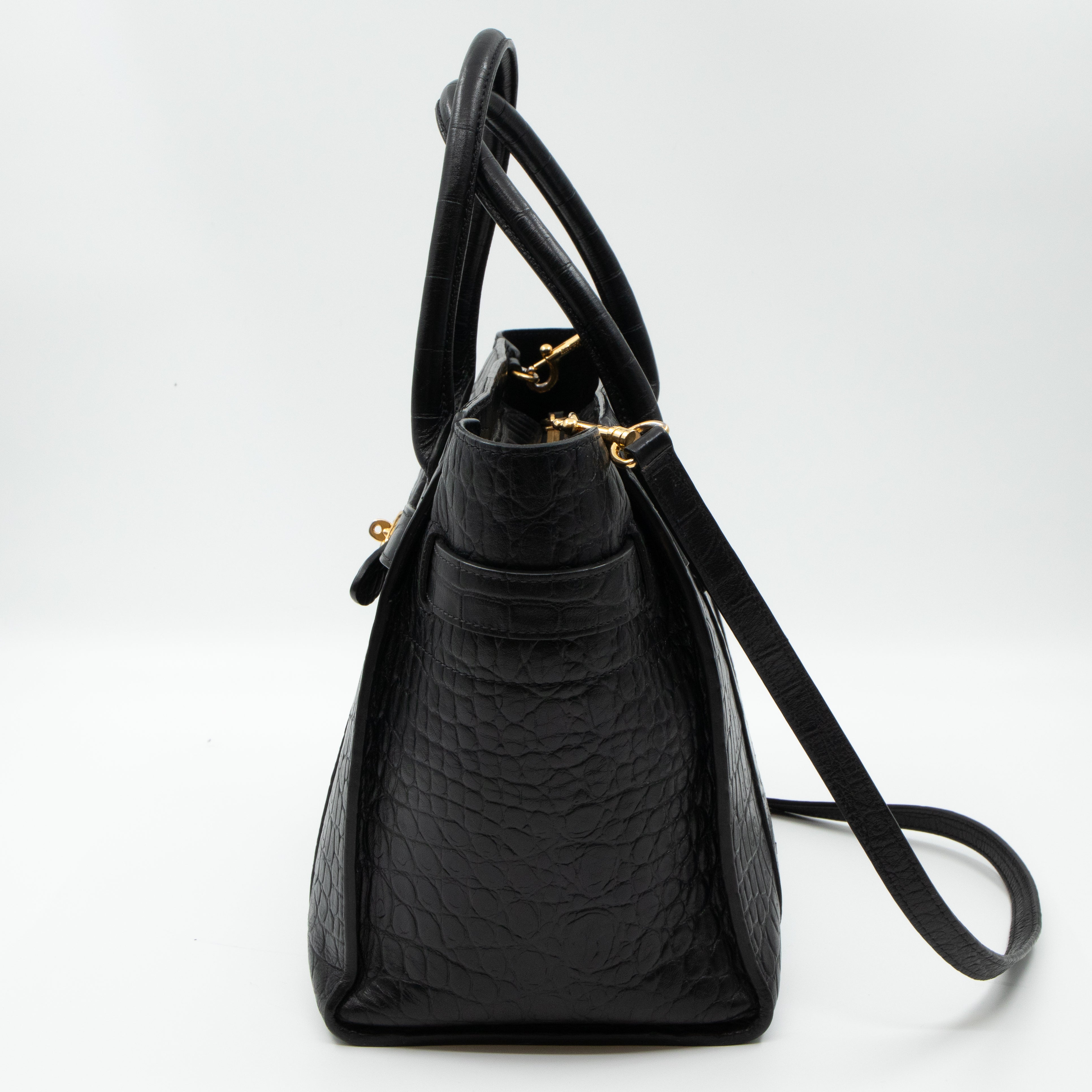 Small Zipped Bayswater Black Leather Croc