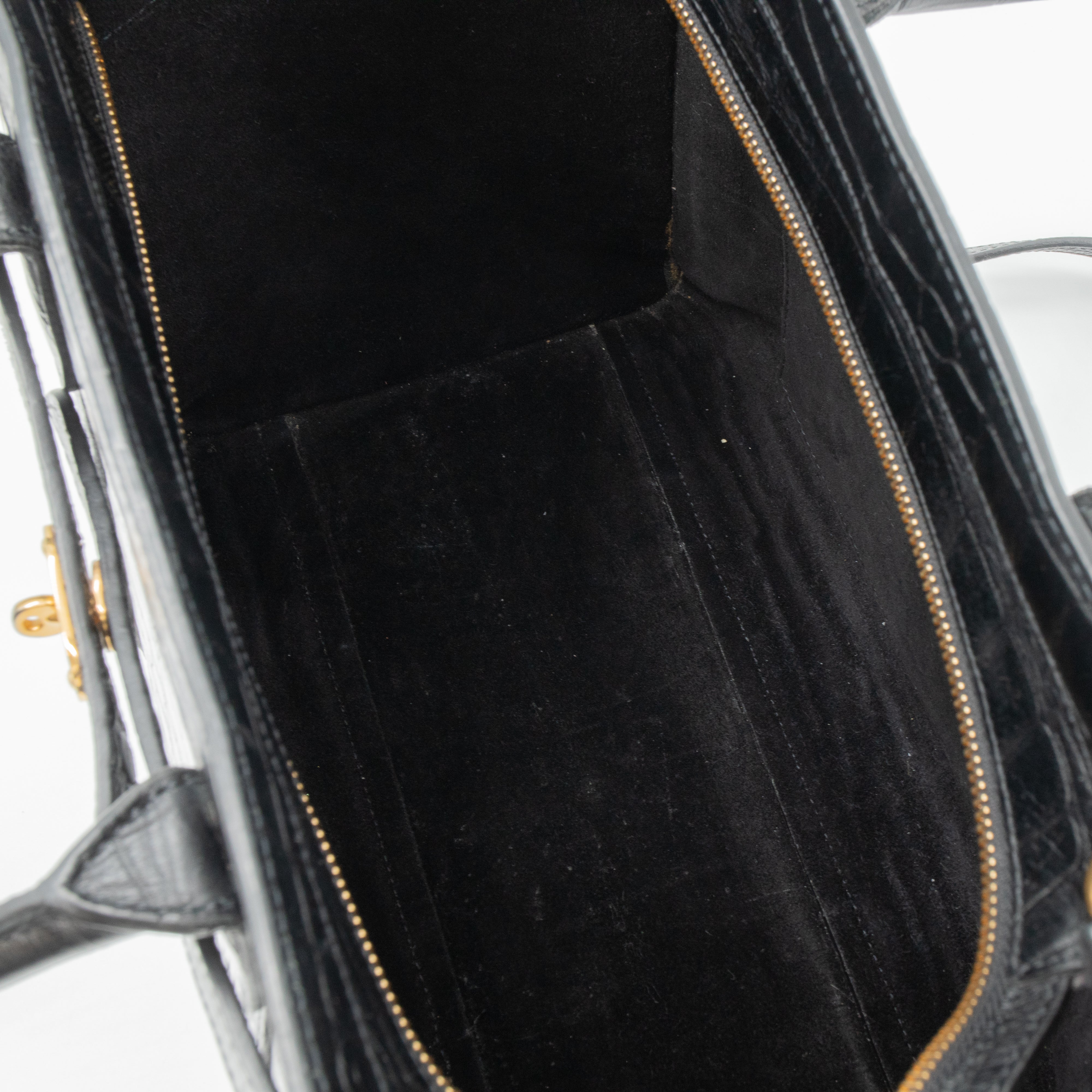 Small Zipped Bayswater Black Leather Croc