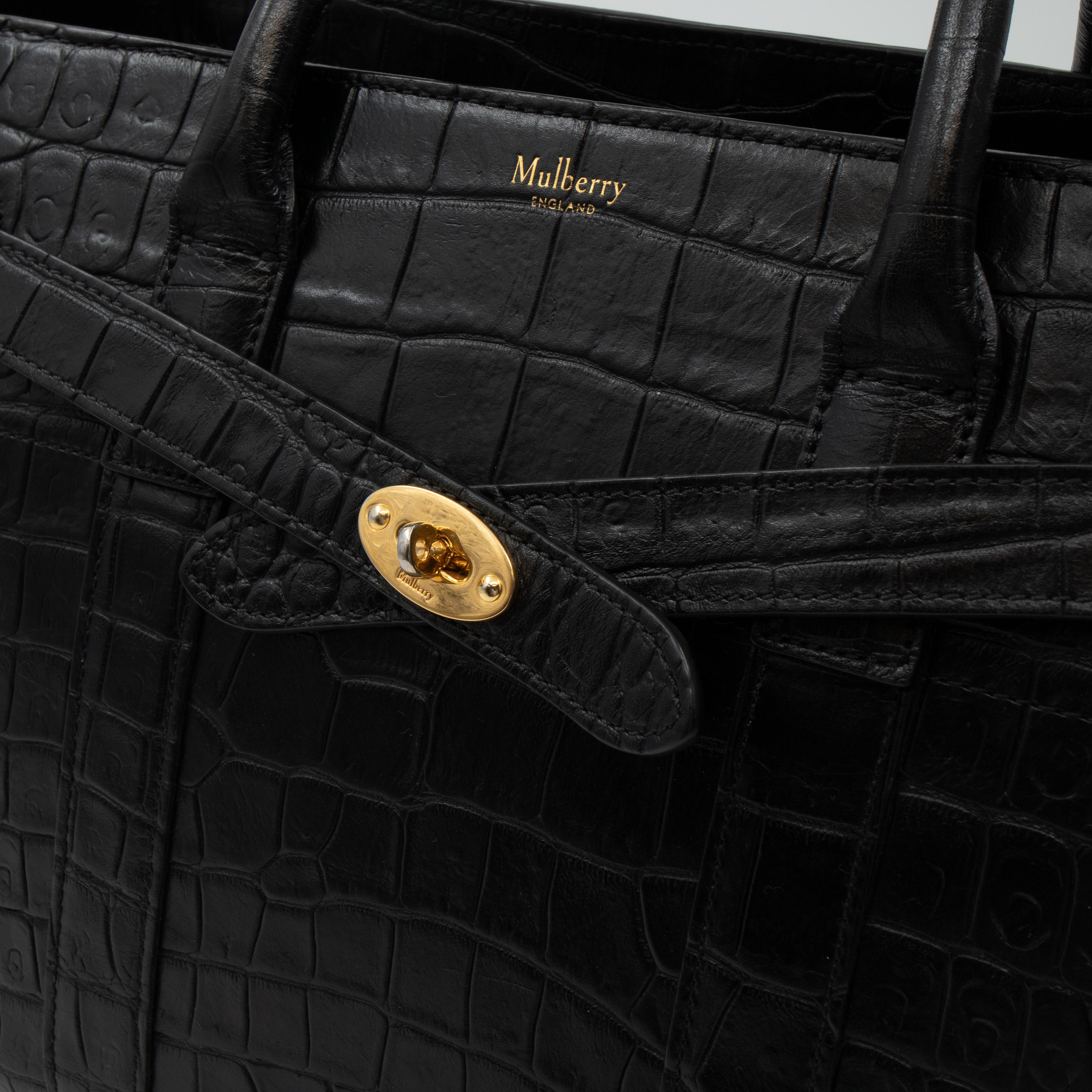 Small Zipped Bayswater Black Leather Croc