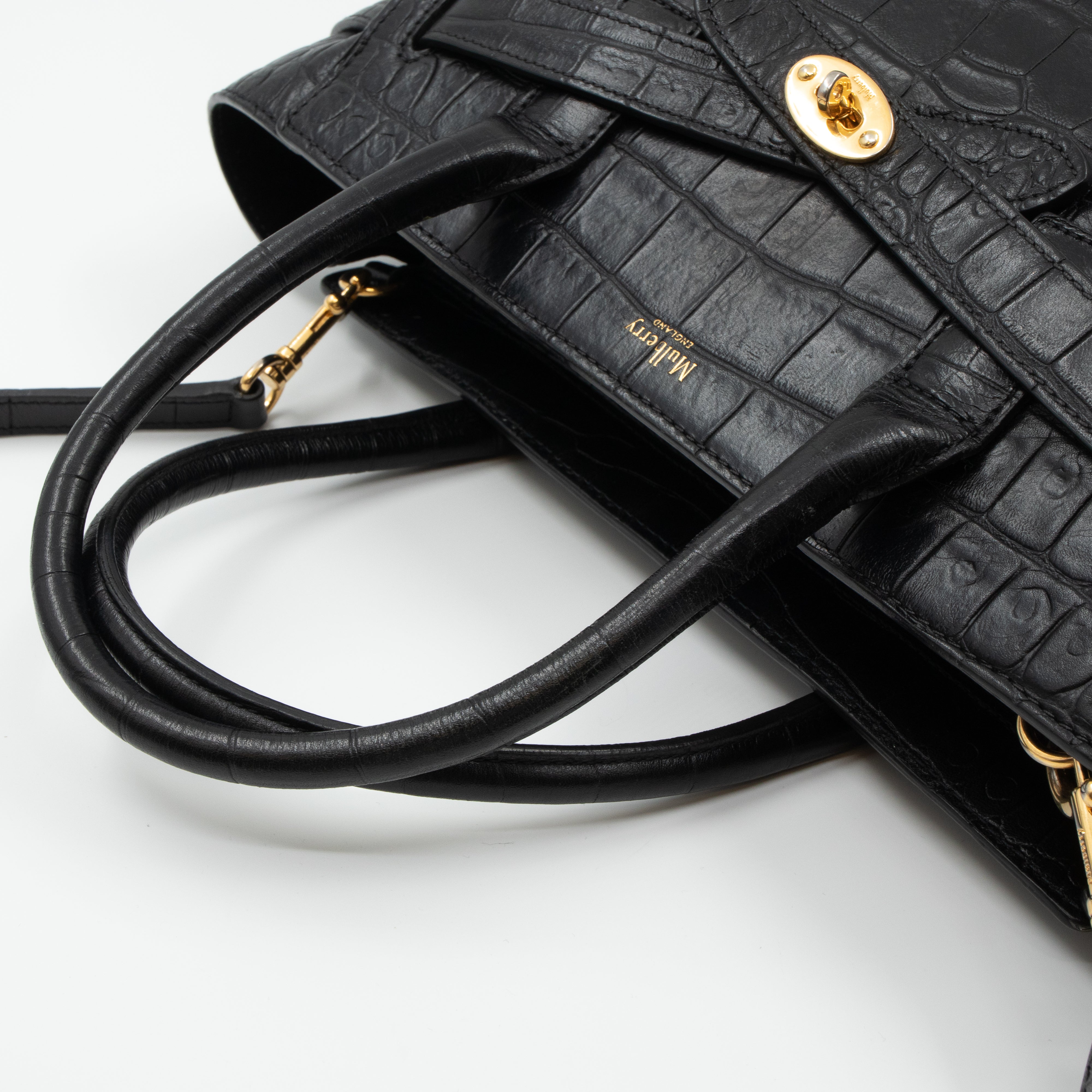 Small Zipped Bayswater Black Leather Croc