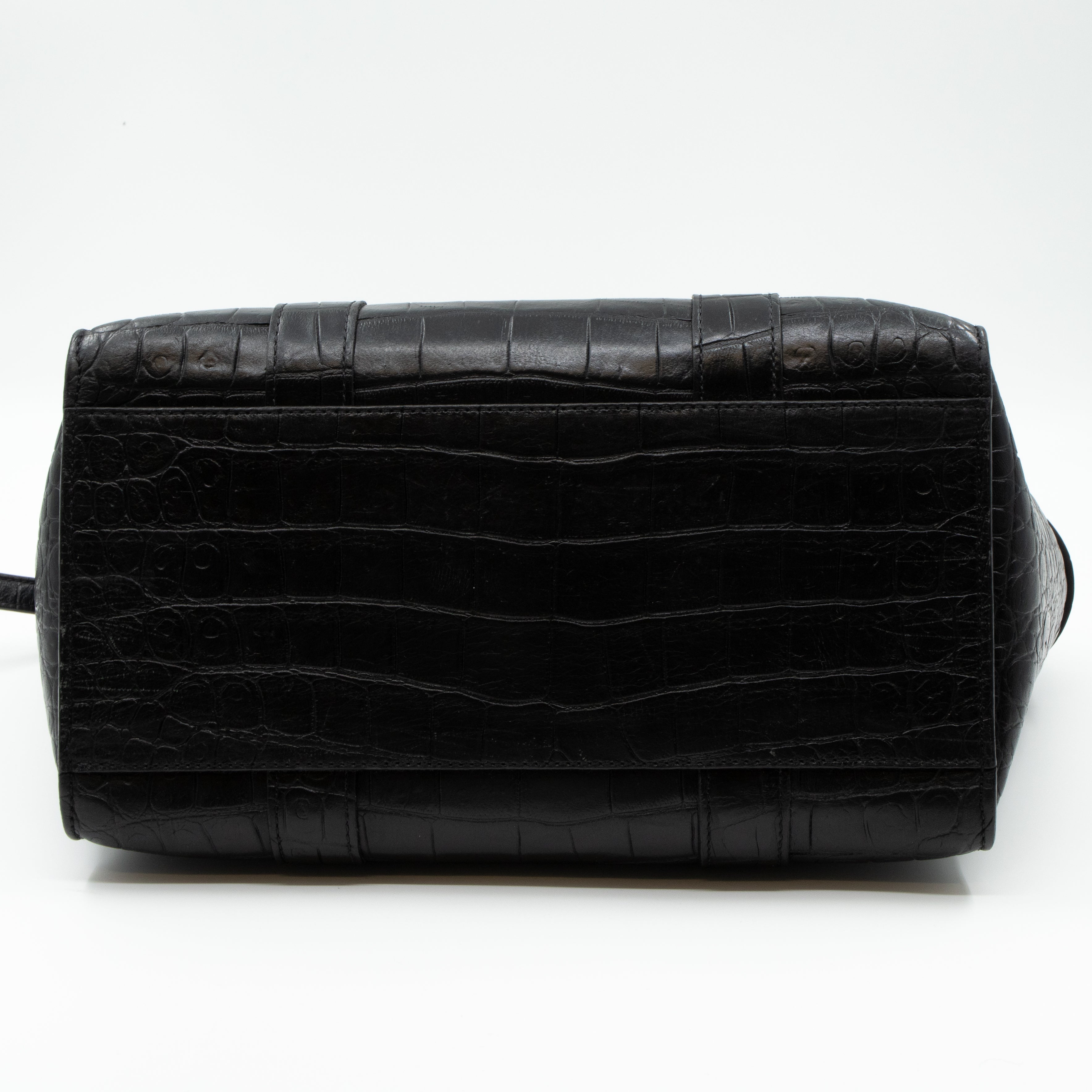 Small Zipped Bayswater Black Leather Croc