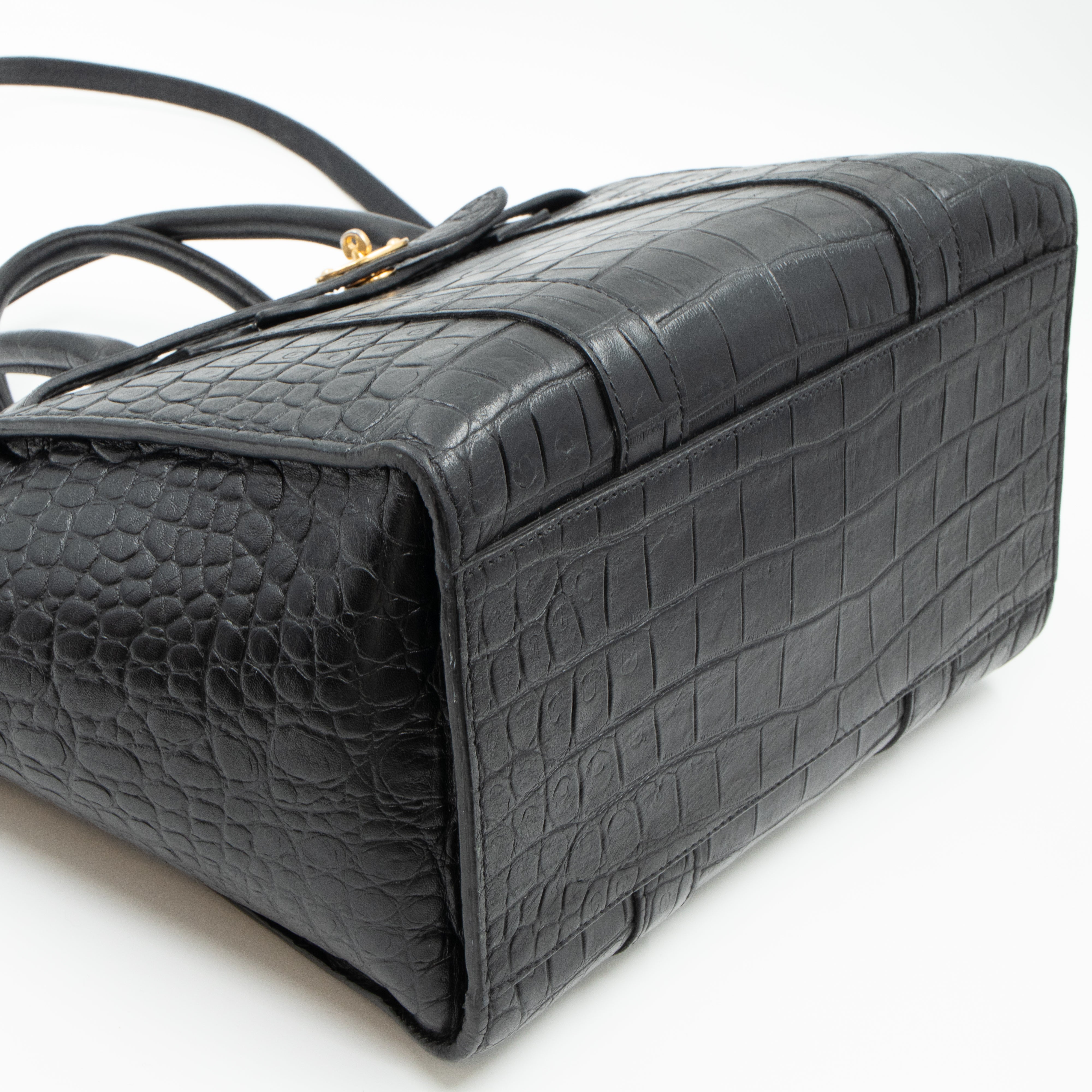 Small Zipped Bayswater Black Leather Croc