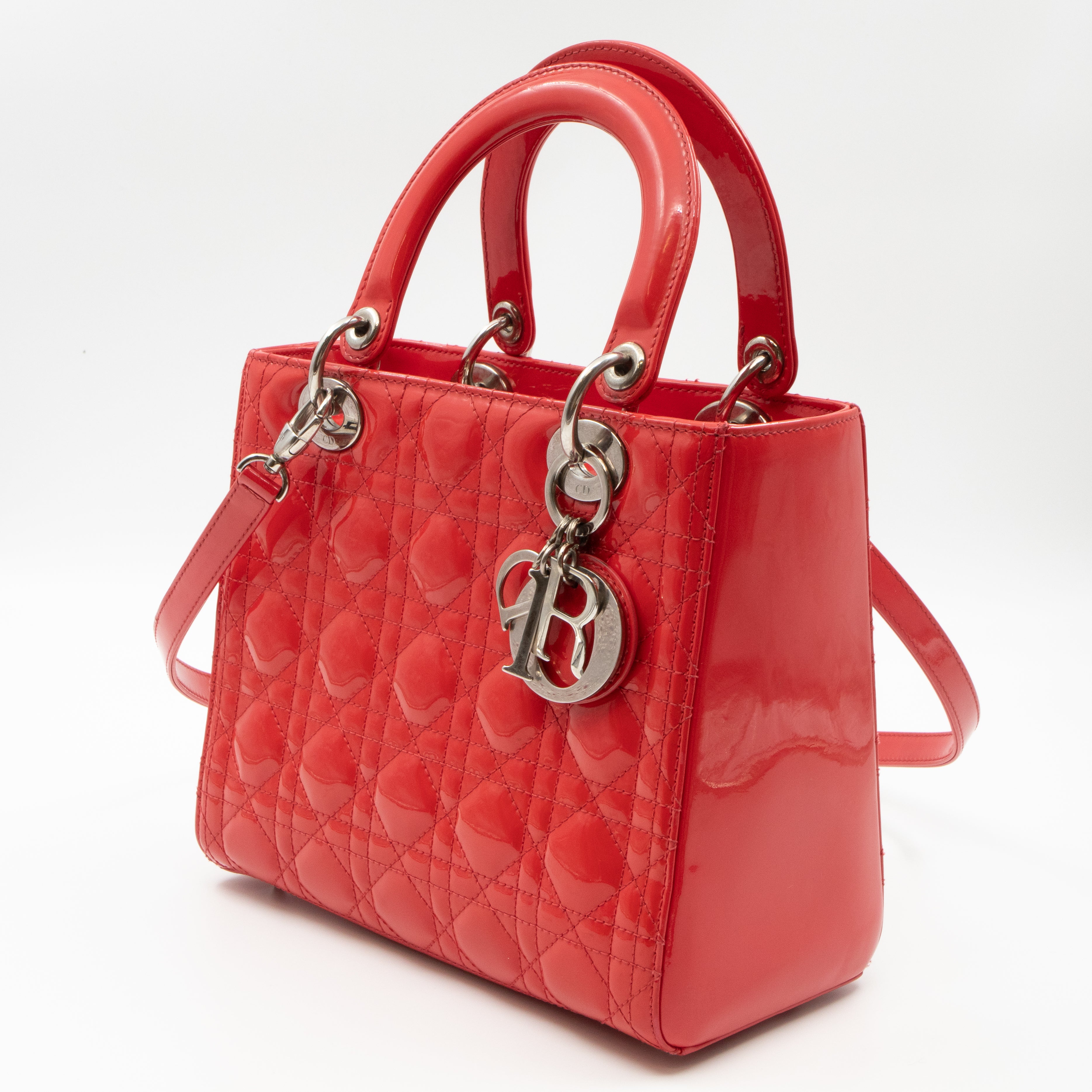 Lady Dior Medium Coral Patent Leather