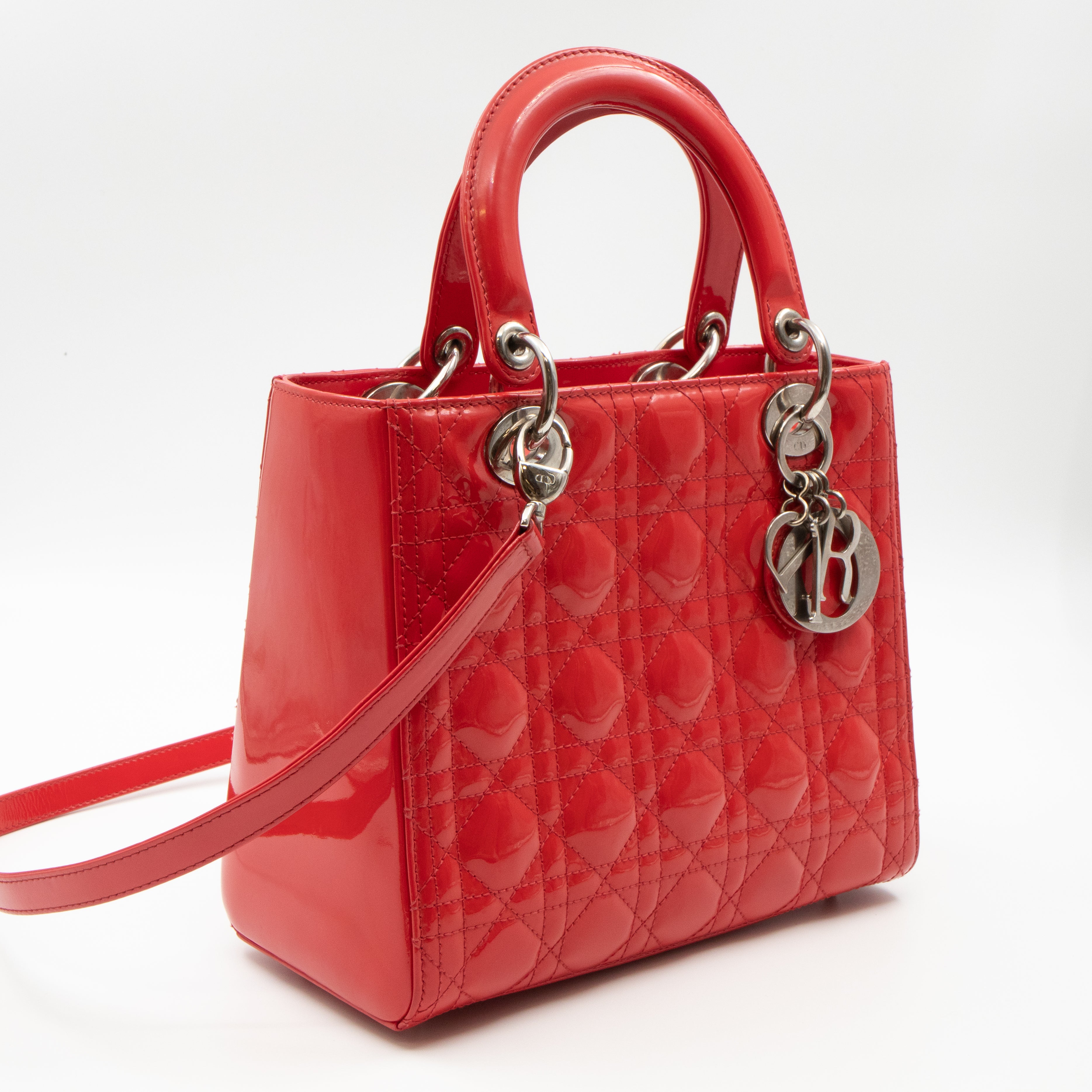 Lady Dior Medium Coral Patent Leather
