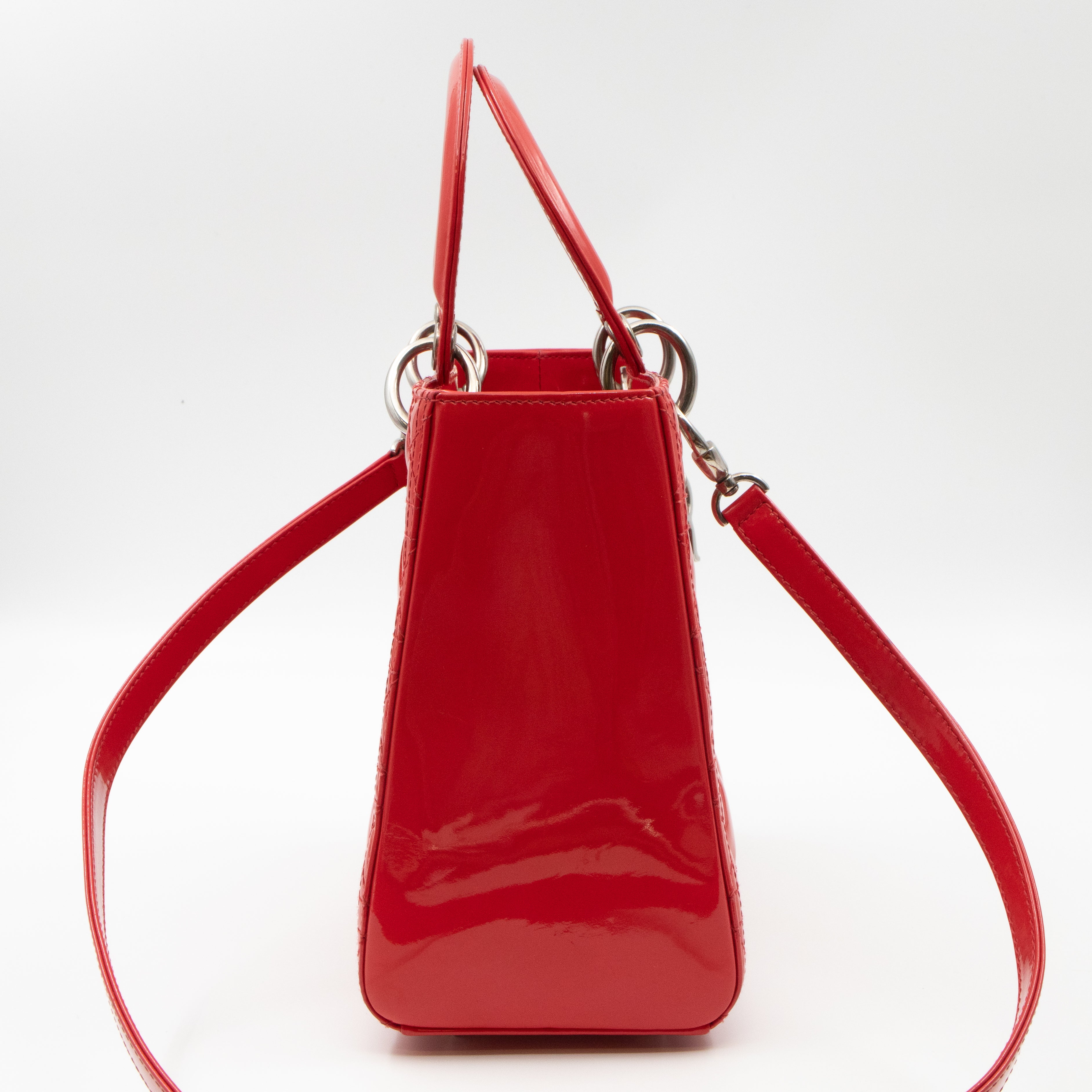 Lady Dior Medium Coral Patent Leather