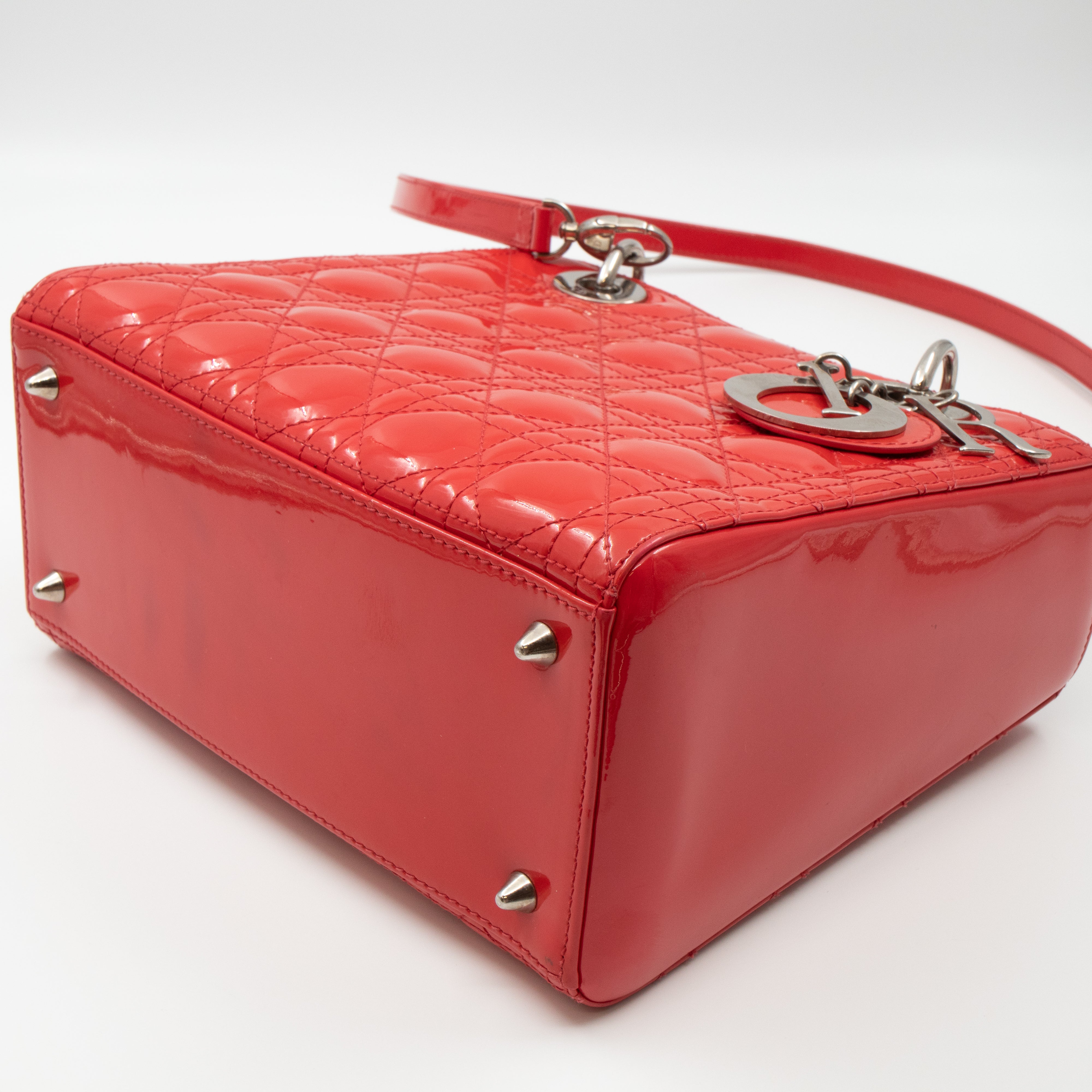 Lady Dior Medium Coral Patent Leather