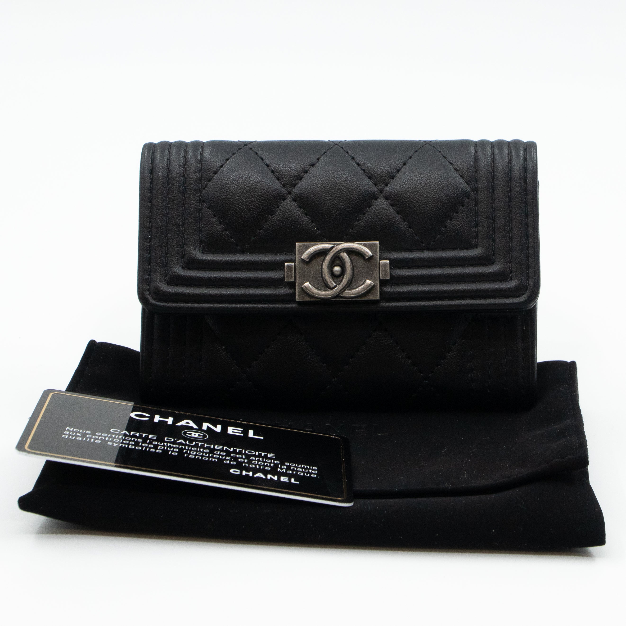 Boy Flap Card Case Black Leather