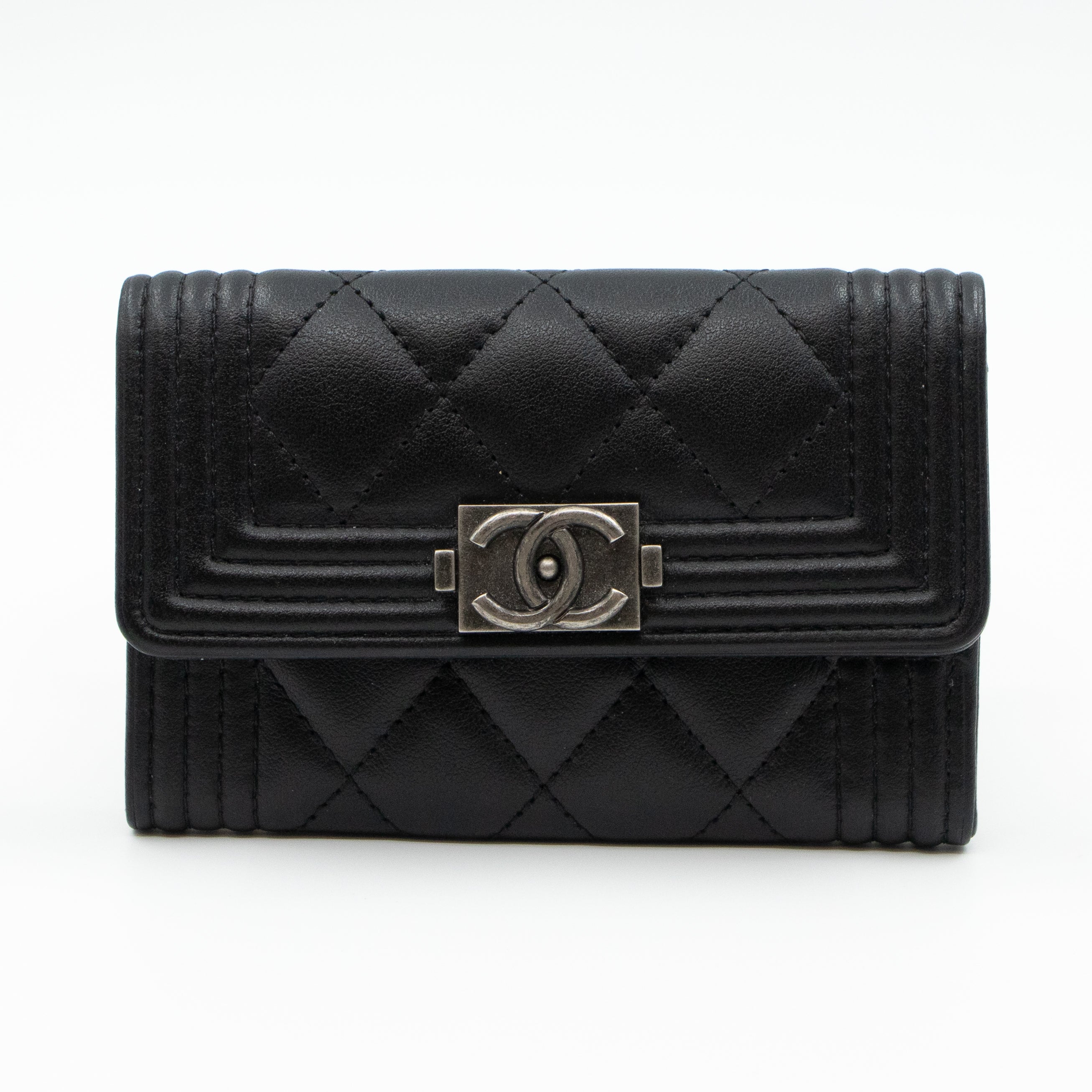 Boy Flap Card Case Black Leather