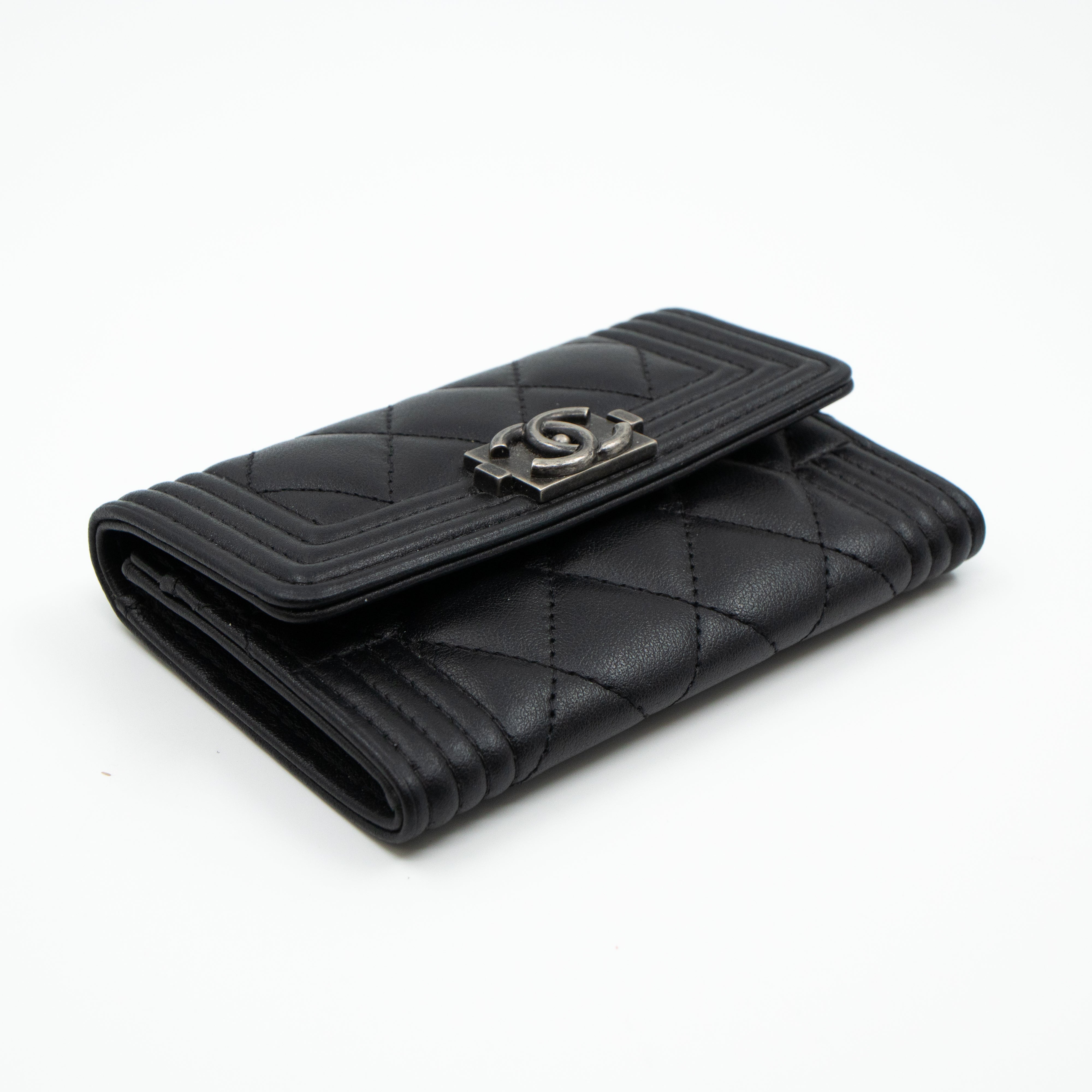 Boy Flap Card Case Black Leather