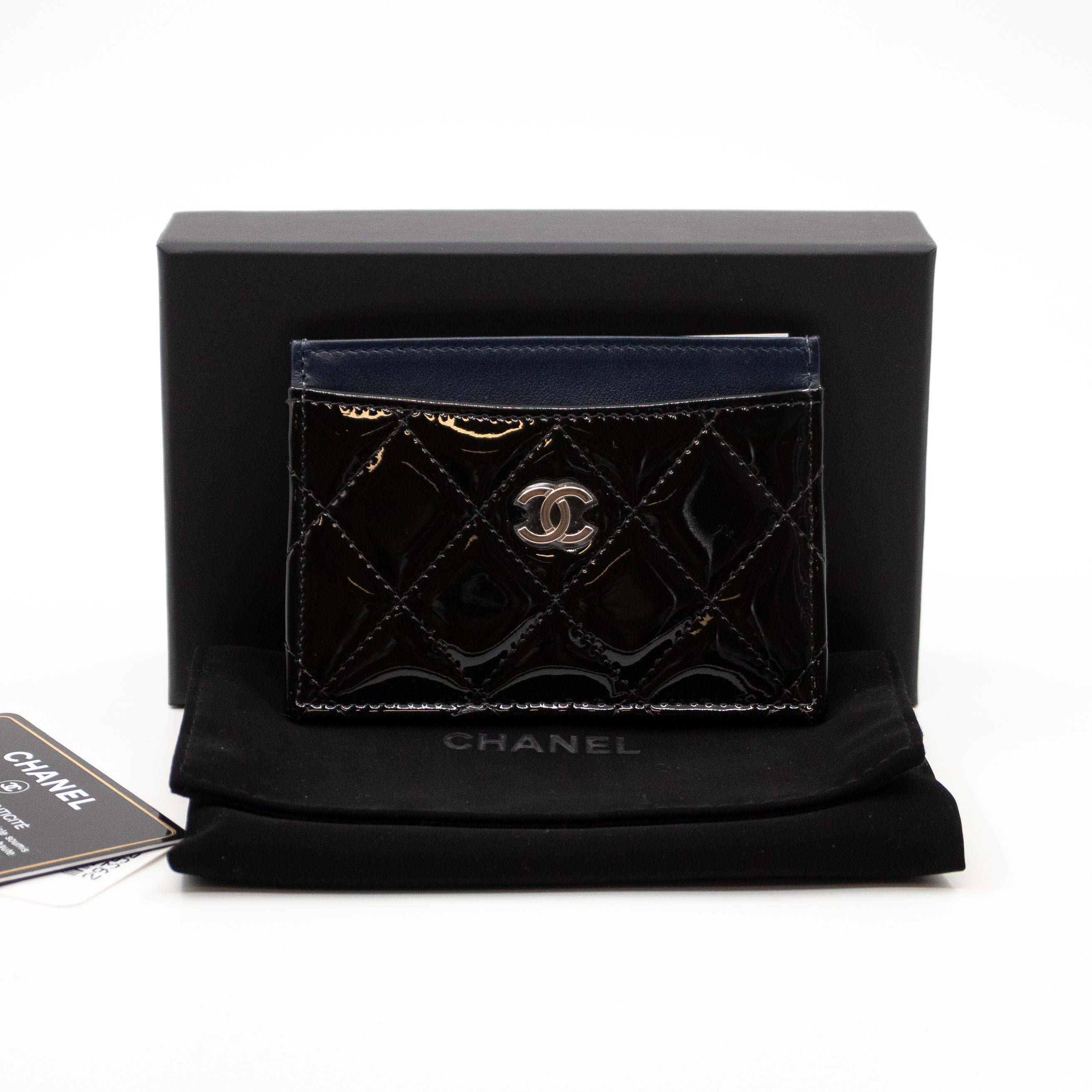 Card Holder Black Blue Patent Leather