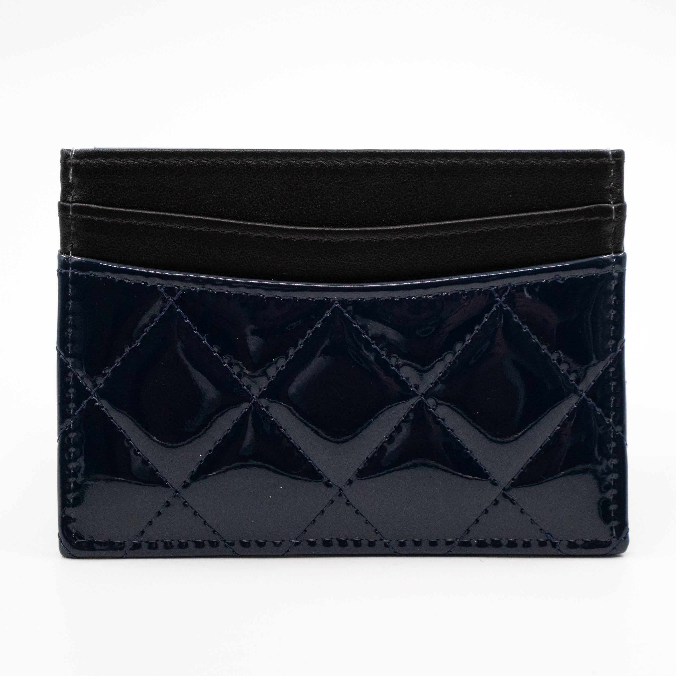 Card Holder Black Blue Patent Leather