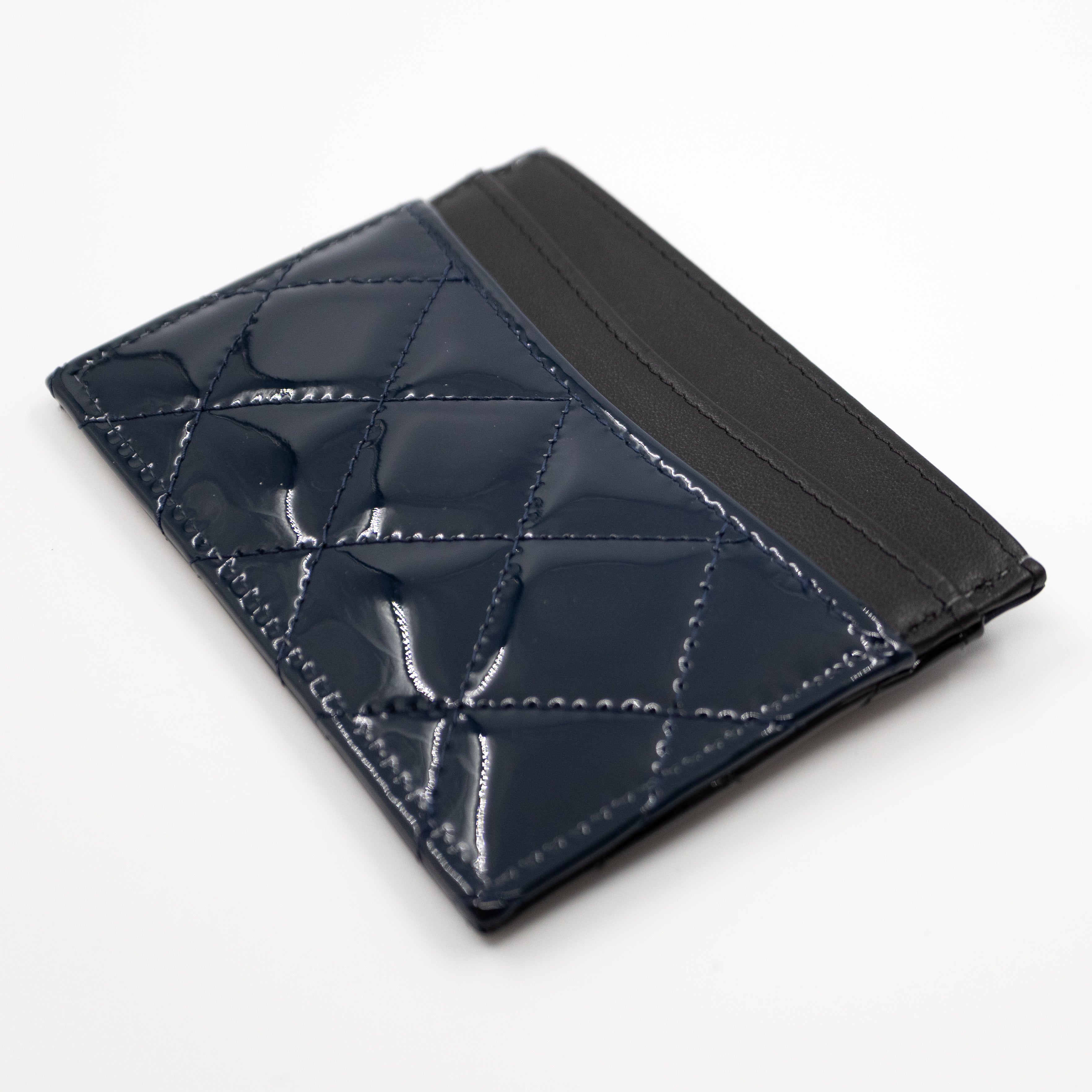 Card Holder Black Blue Patent Leather