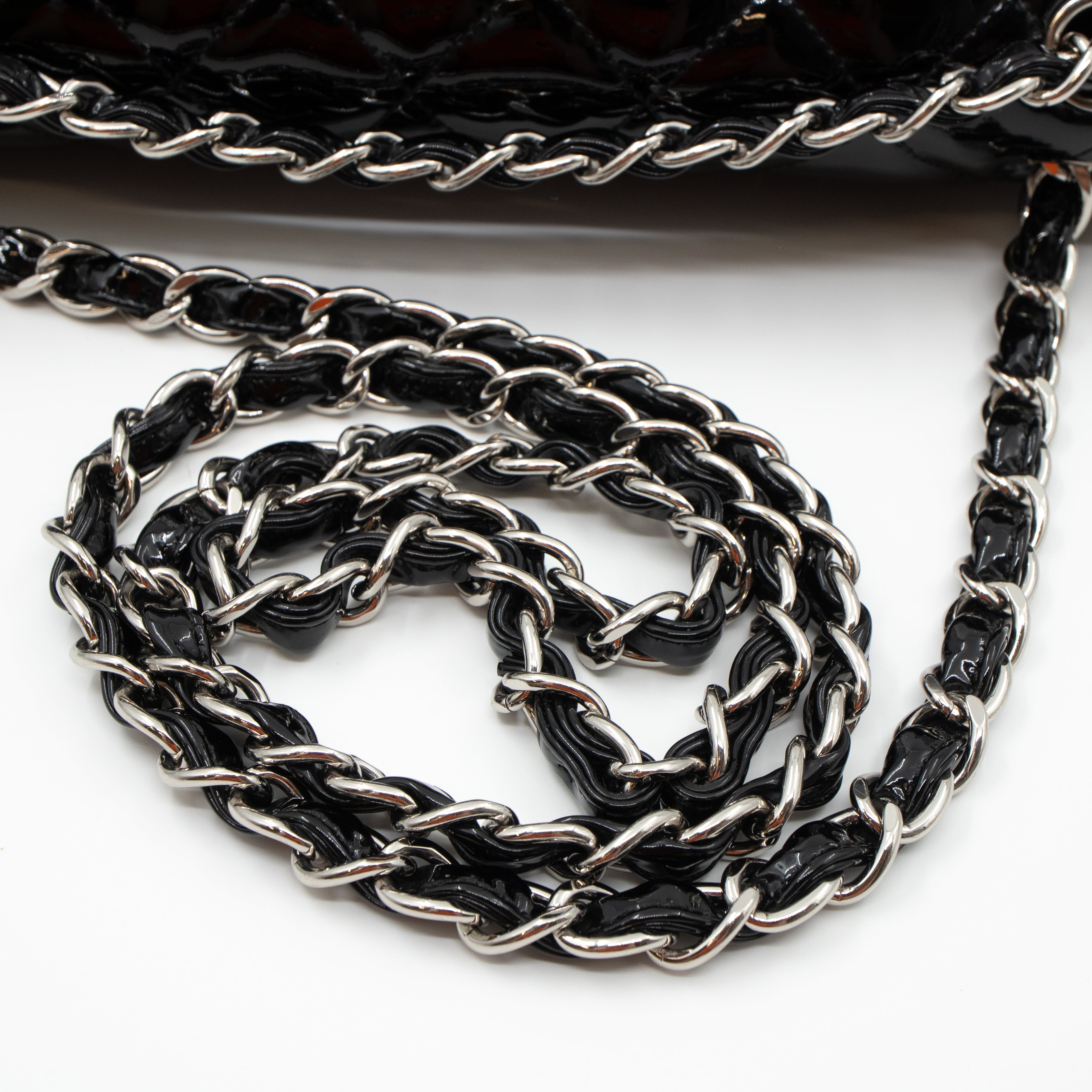 Classic Double Flap Jumbo Black Patent Silver