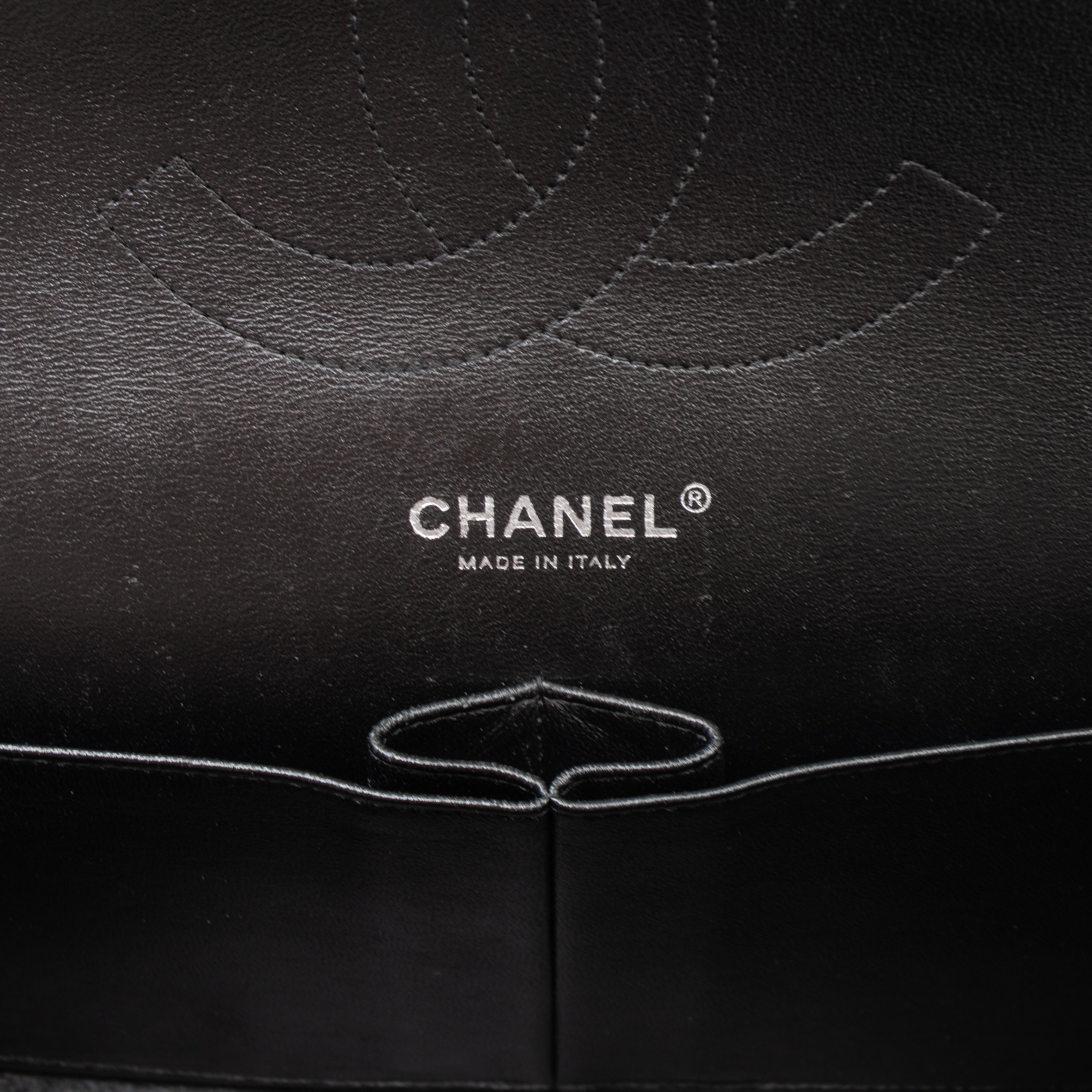 Classic Double Flap Jumbo Black Patent Silver