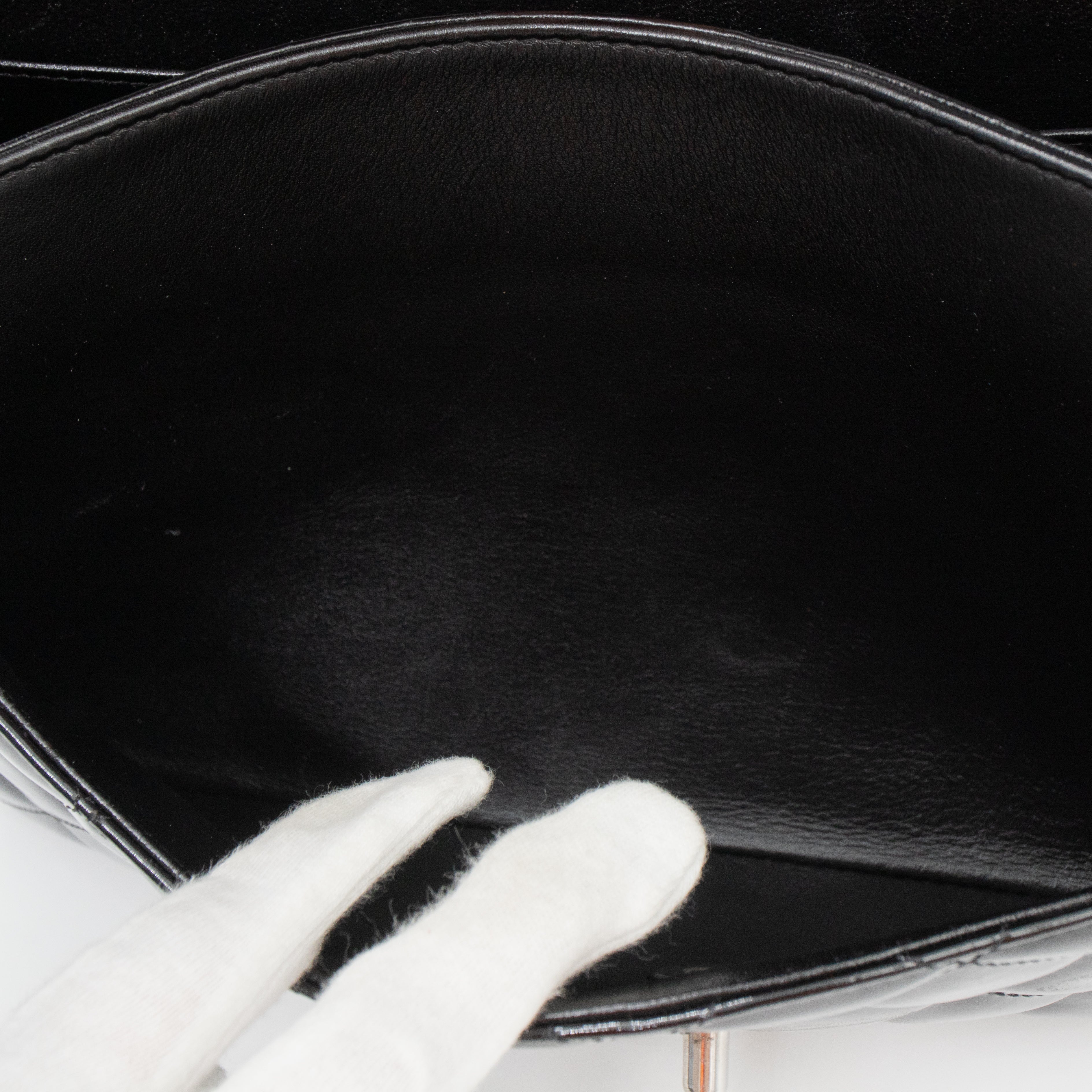 Classic Double Flap Jumbo Black Patent Silver