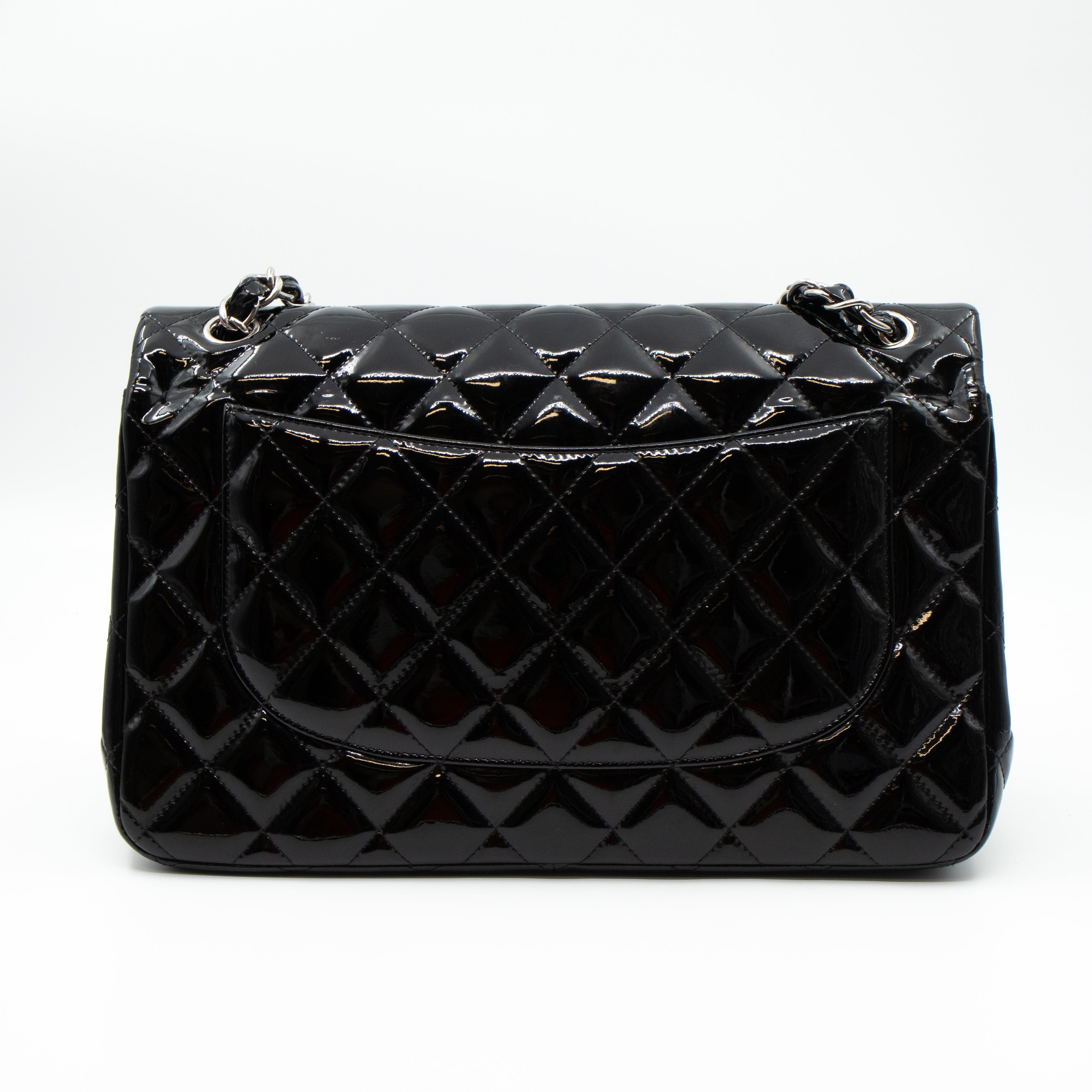 Classic Double Flap Jumbo Black Patent Silver