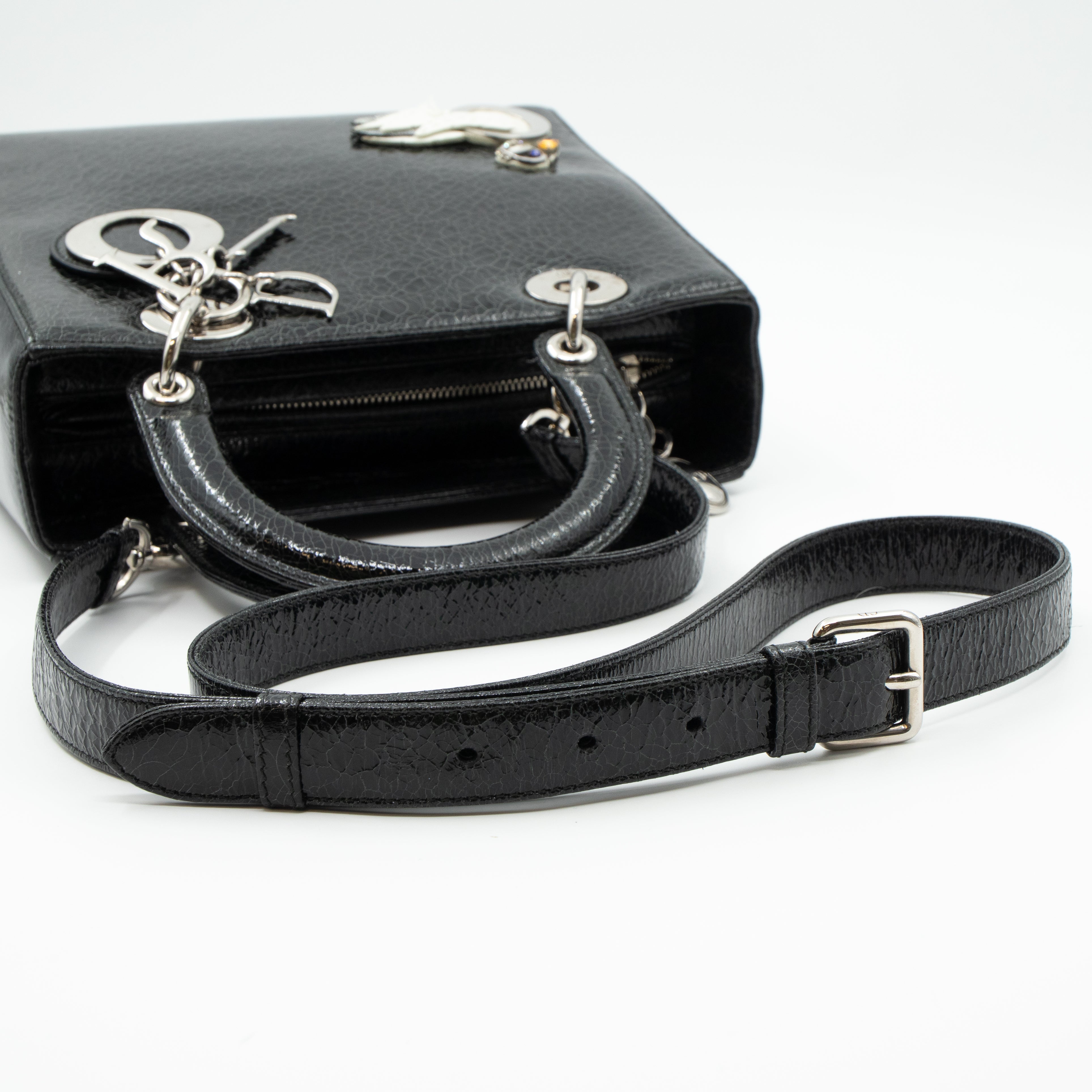 Lady Dior Medium Jeweled Swan Black Leather