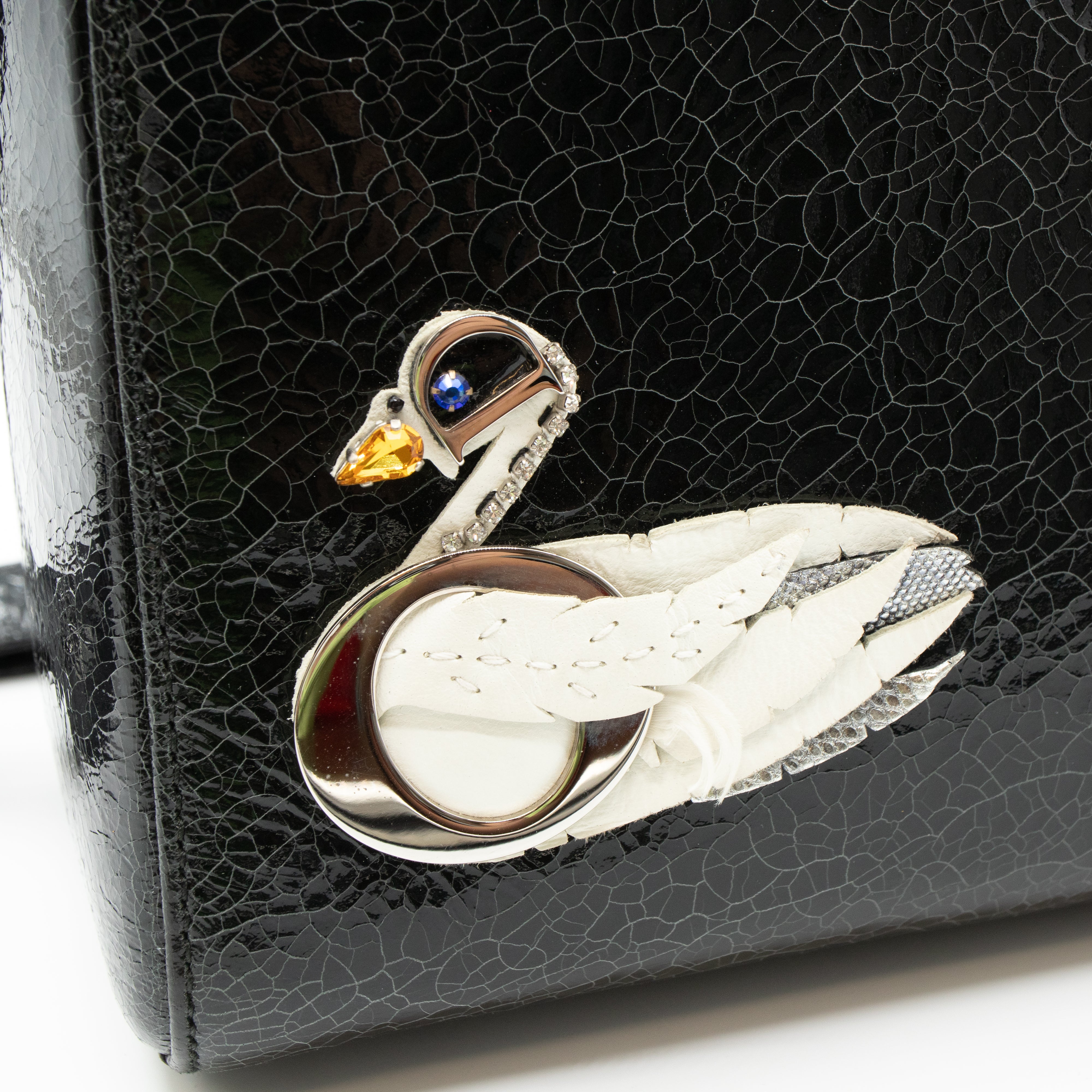 Lady Dior Medium Jeweled Swan Black Leather
