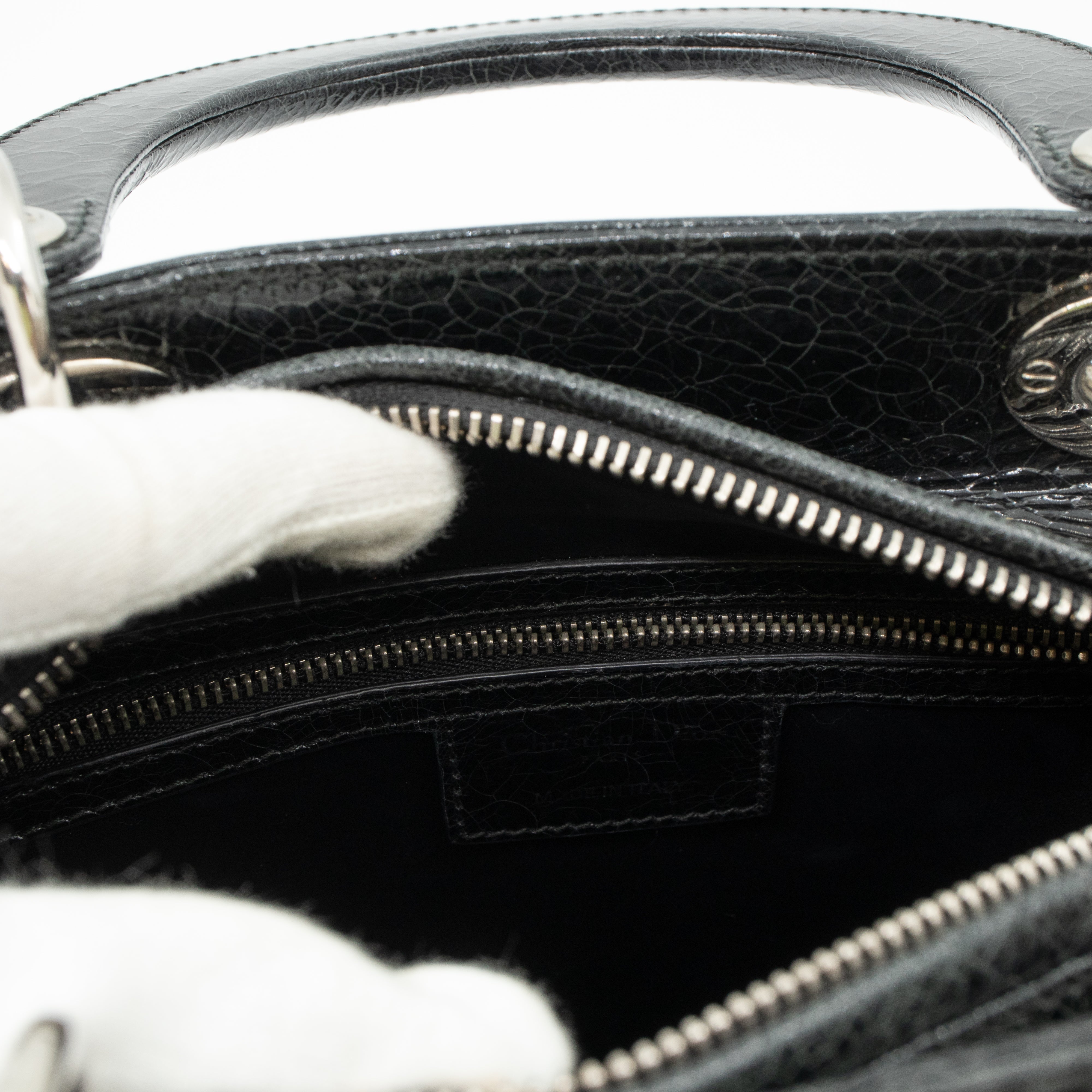 Lady Dior Medium Jeweled Swan Black Leather