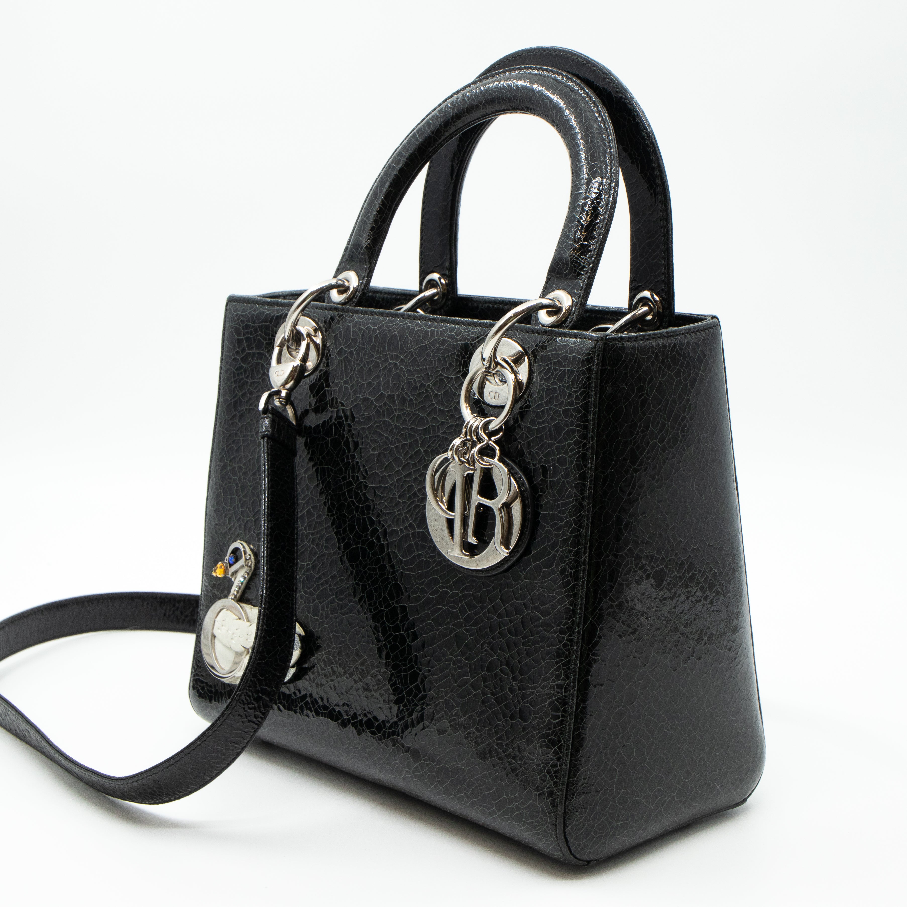 Lady Dior Medium Jeweled Swan Black Leather