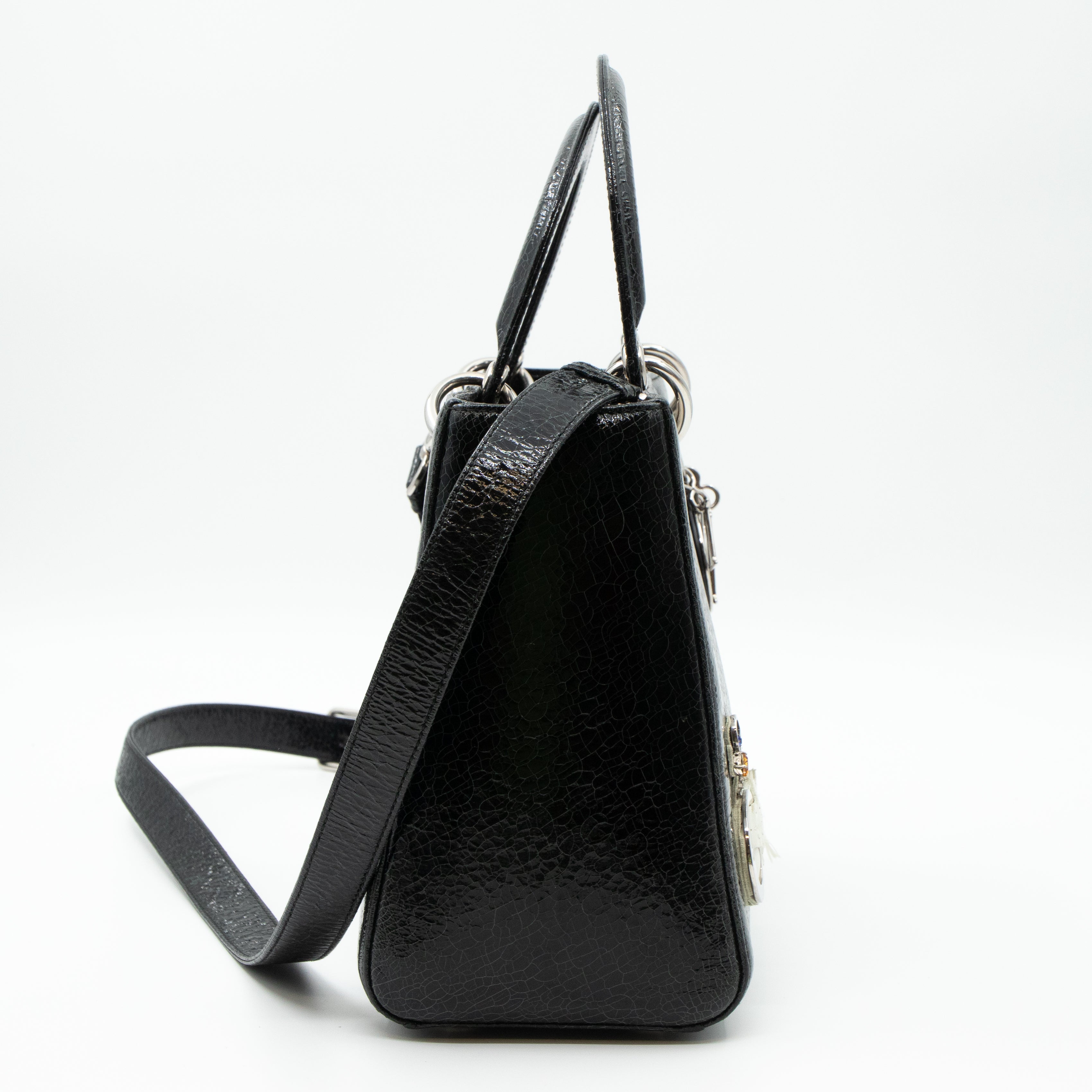 Lady Dior Medium Jeweled Swan Black Leather