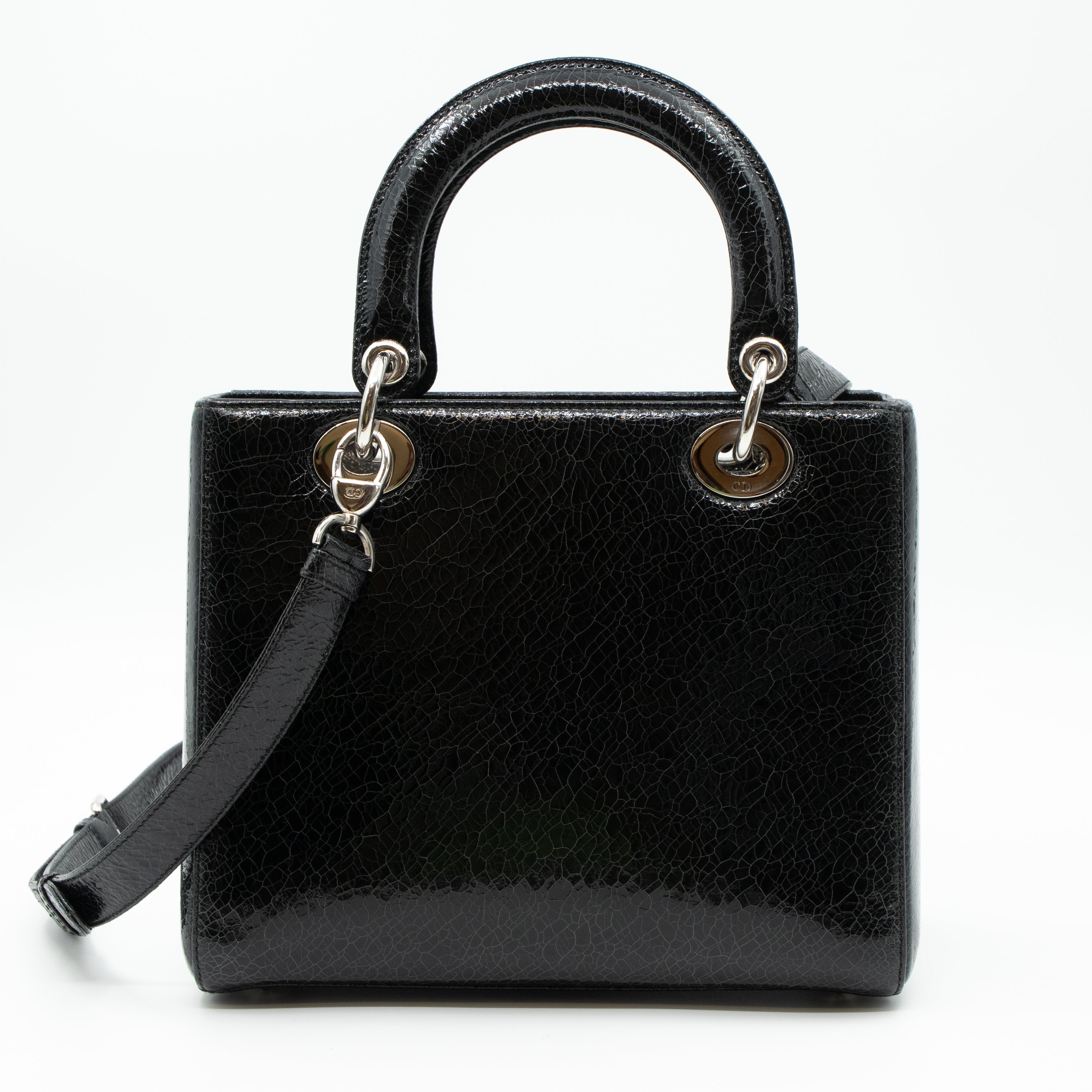 Lady Dior Medium Jeweled Swan Black Leather
