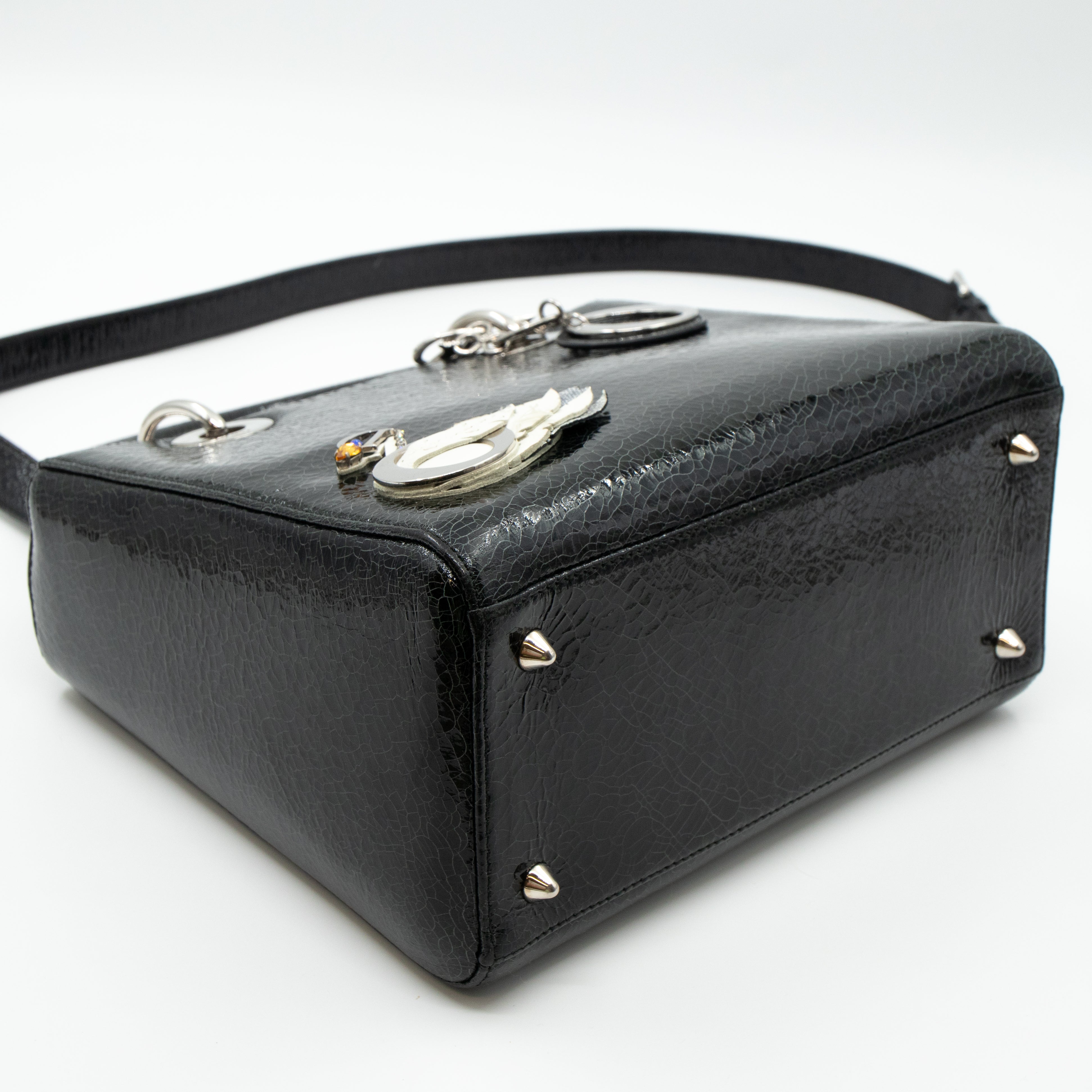 Lady Dior Medium Jeweled Swan Black Leather