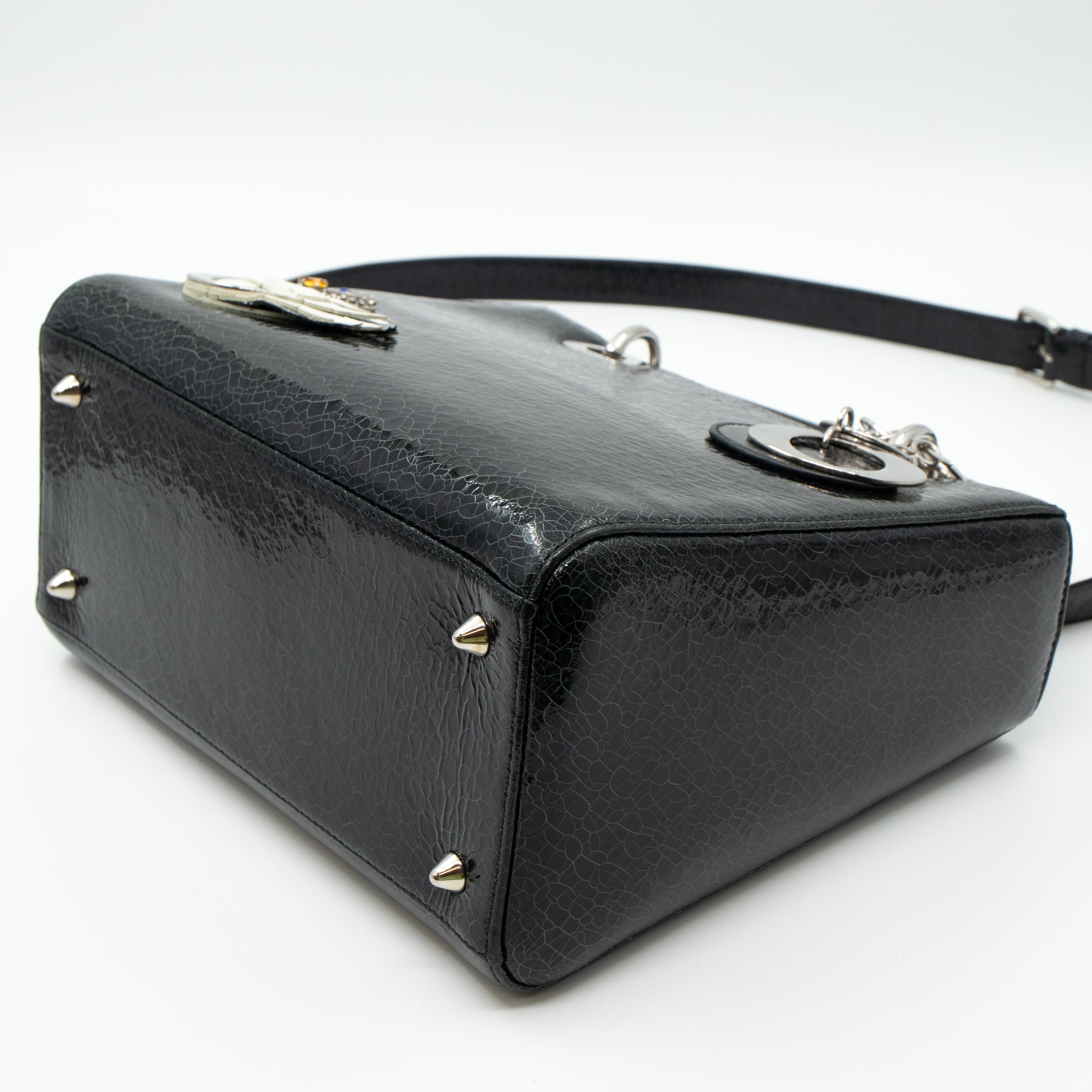 Lady Dior Medium Jeweled Swan Black Leather