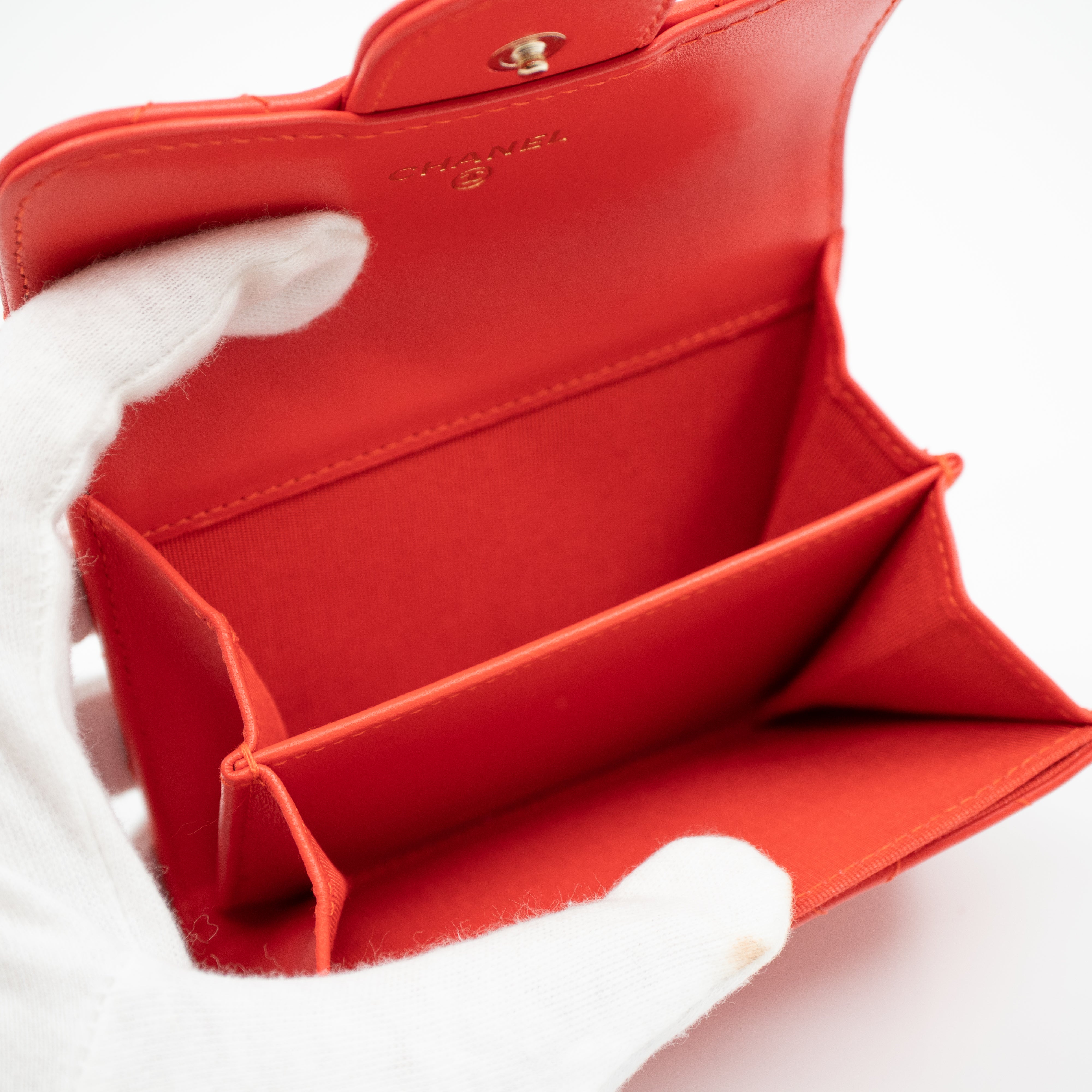 Classic Flap Card Case Coral Leather