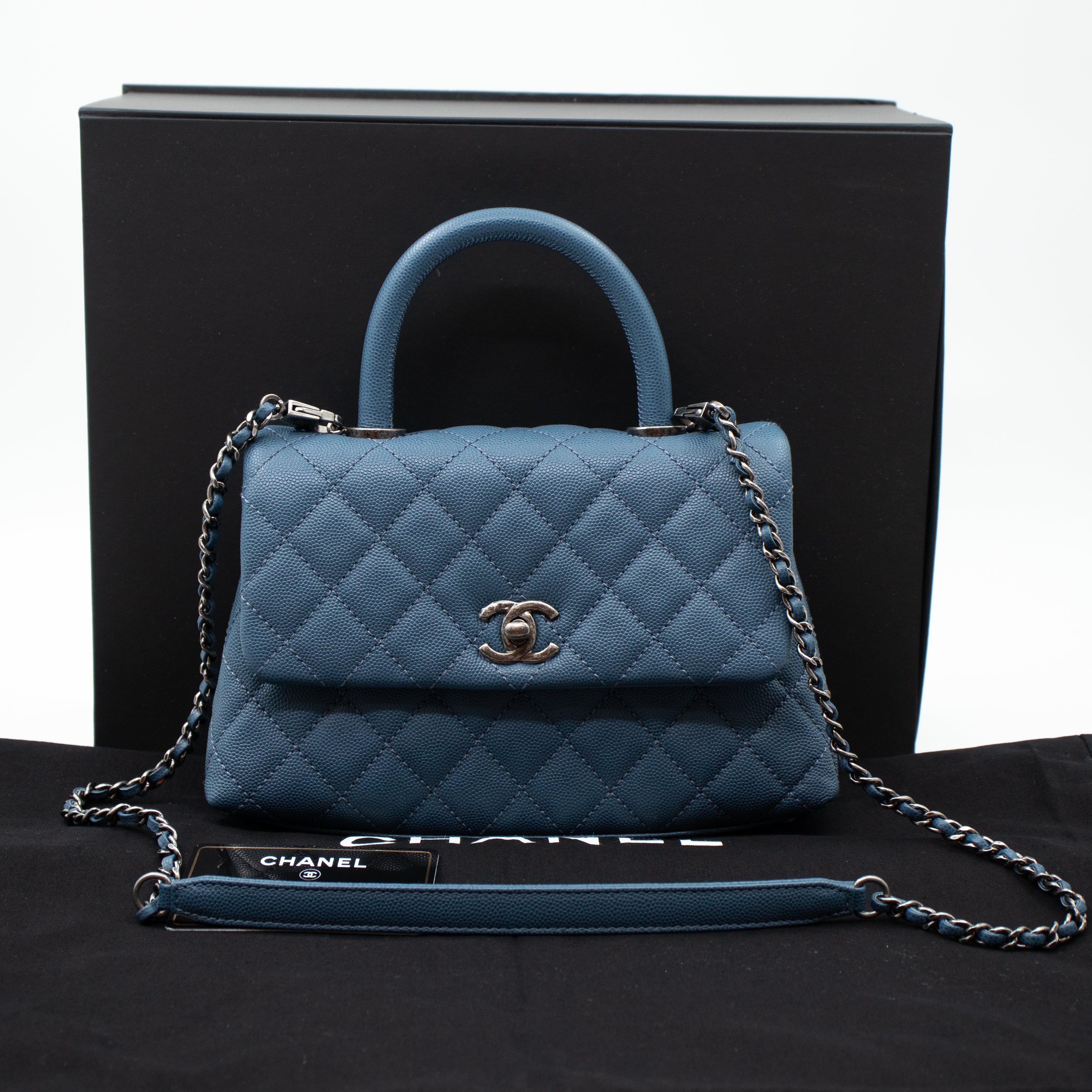 Chanel Coco Top Handle Bag Blue Caviar – Queen Station