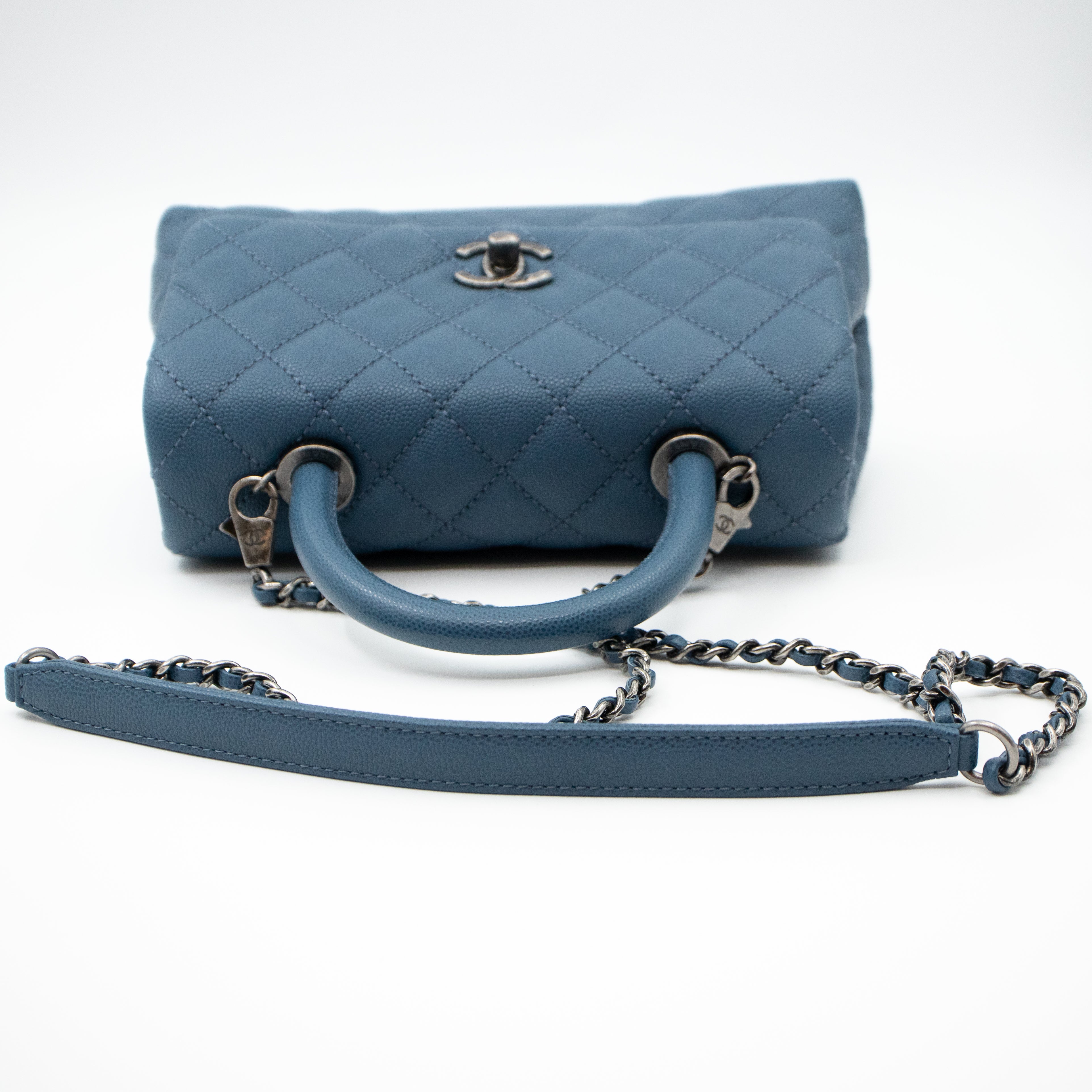 Coco Top Handle Bag Small Blue Caviar
