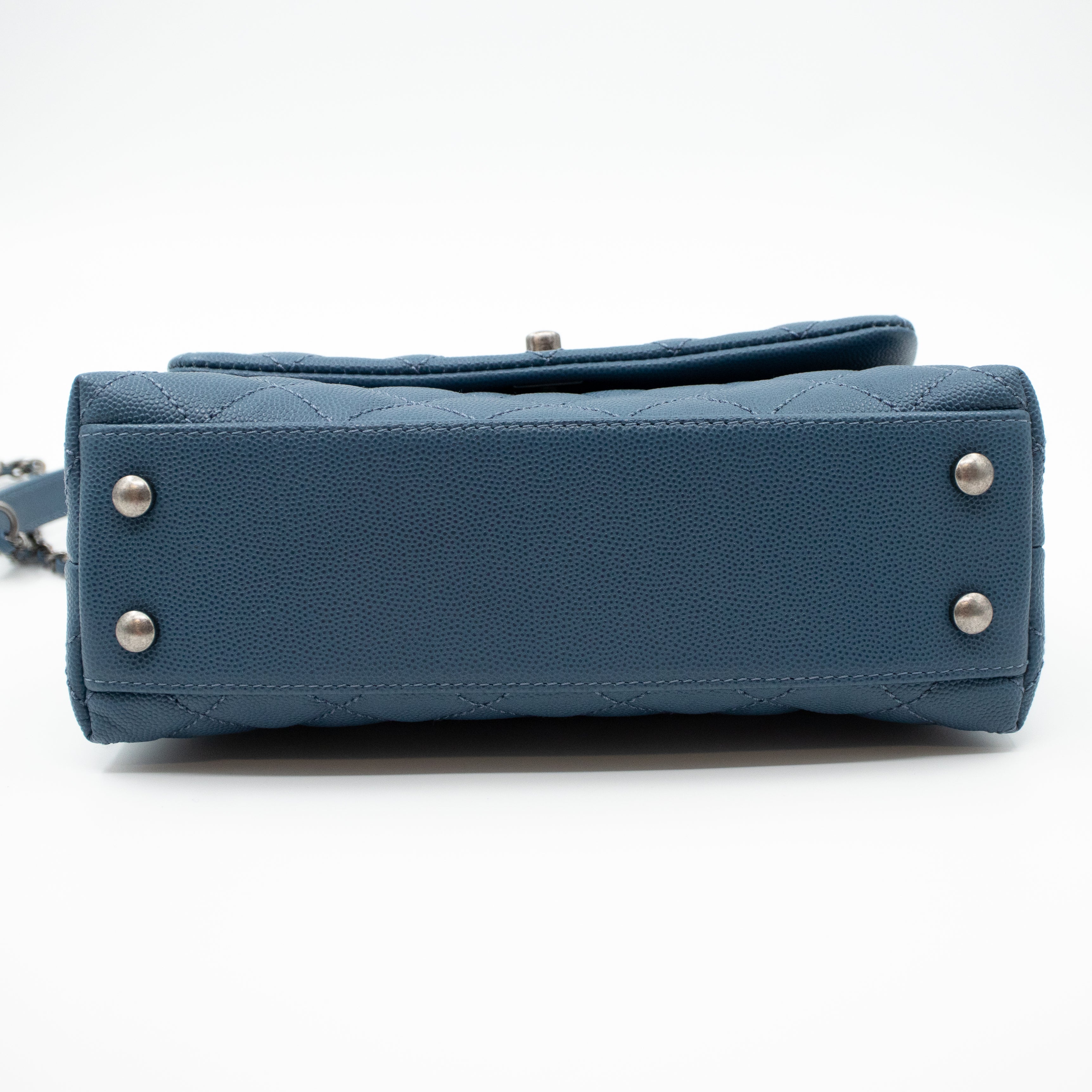 Coco Top Handle Bag Small Blue Caviar
