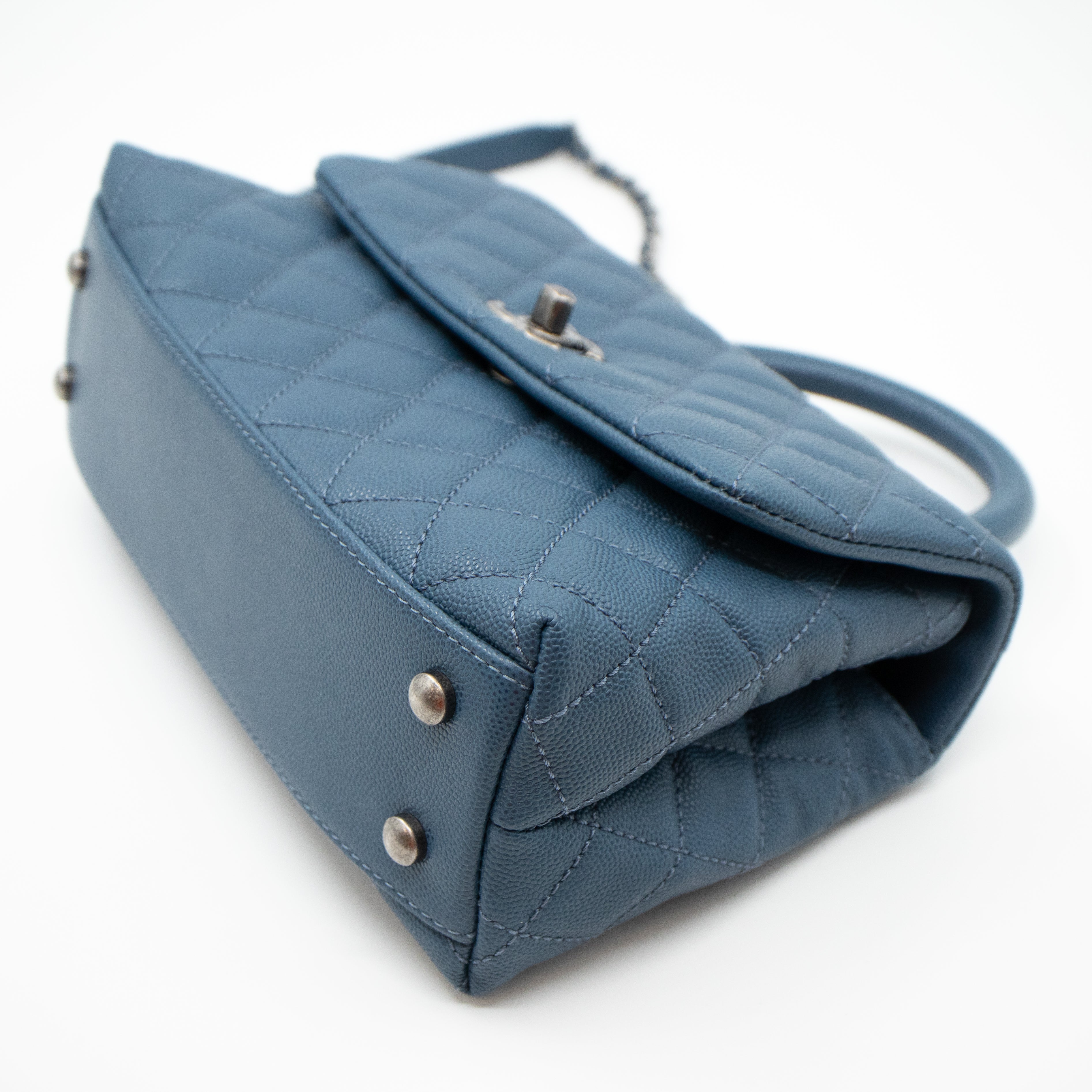 Coco Top Handle Bag Small Blue Caviar