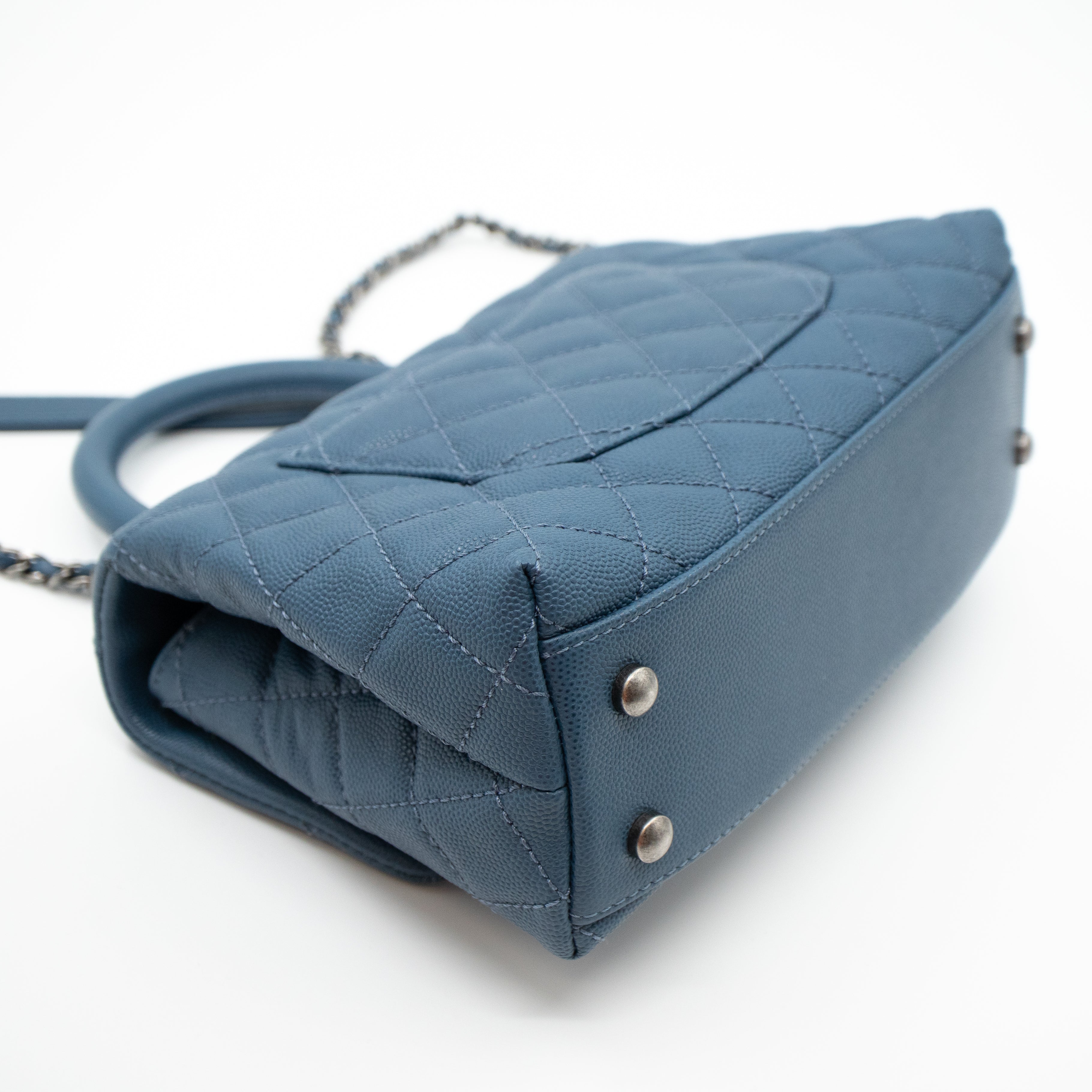 Coco Top Handle Bag Small Blue Caviar