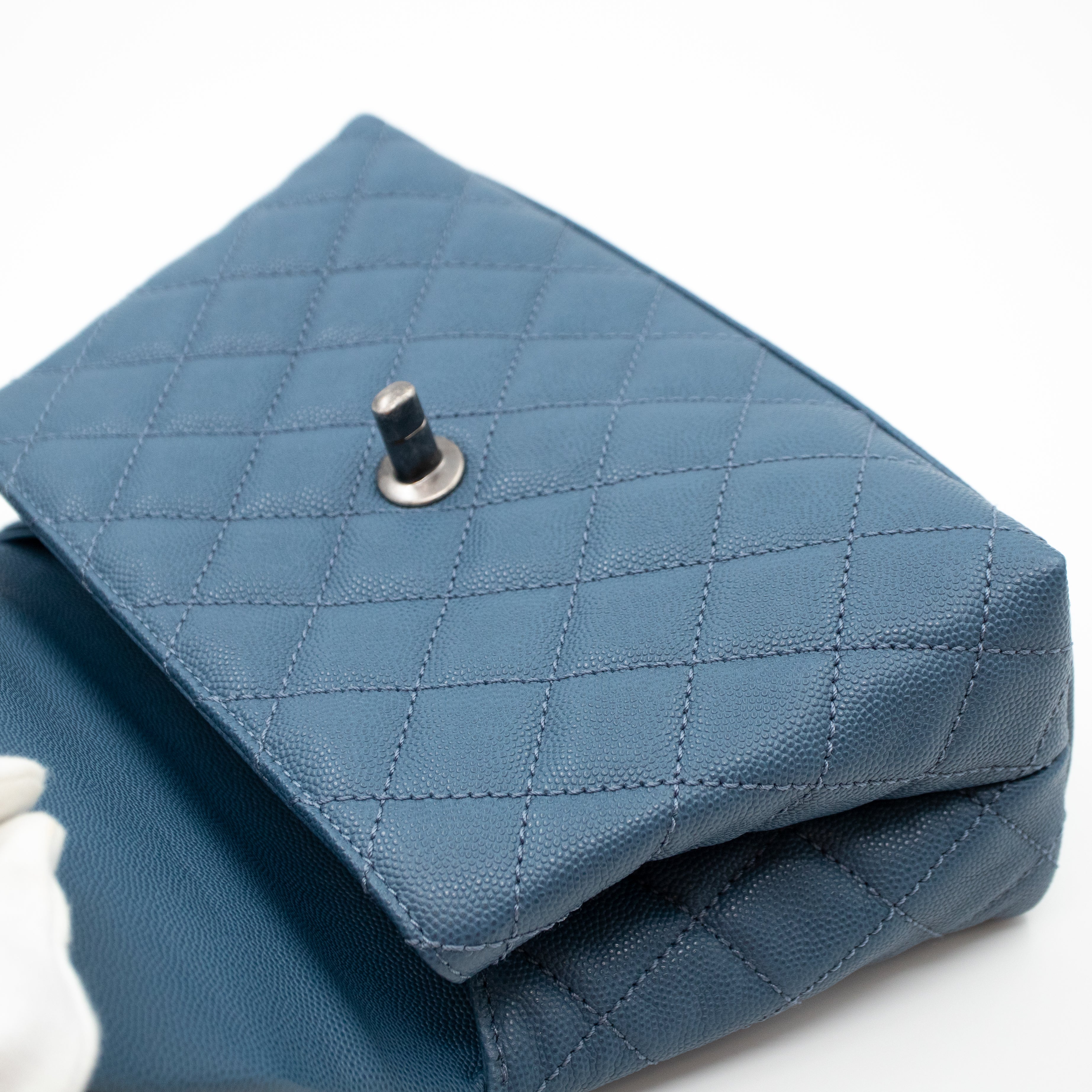 Coco Top Handle Bag Small Blue Caviar