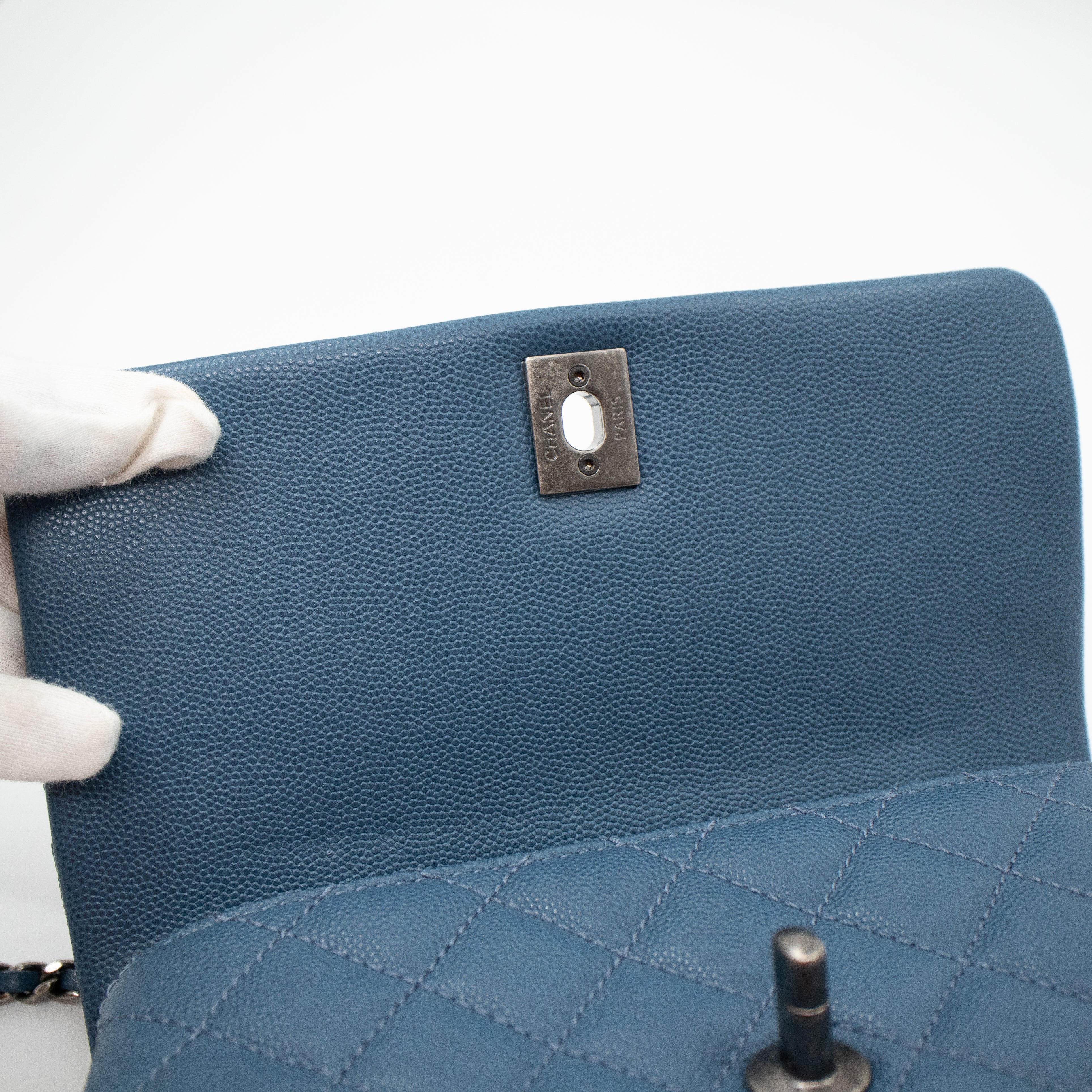 Coco Top Handle Bag Small Blue Caviar