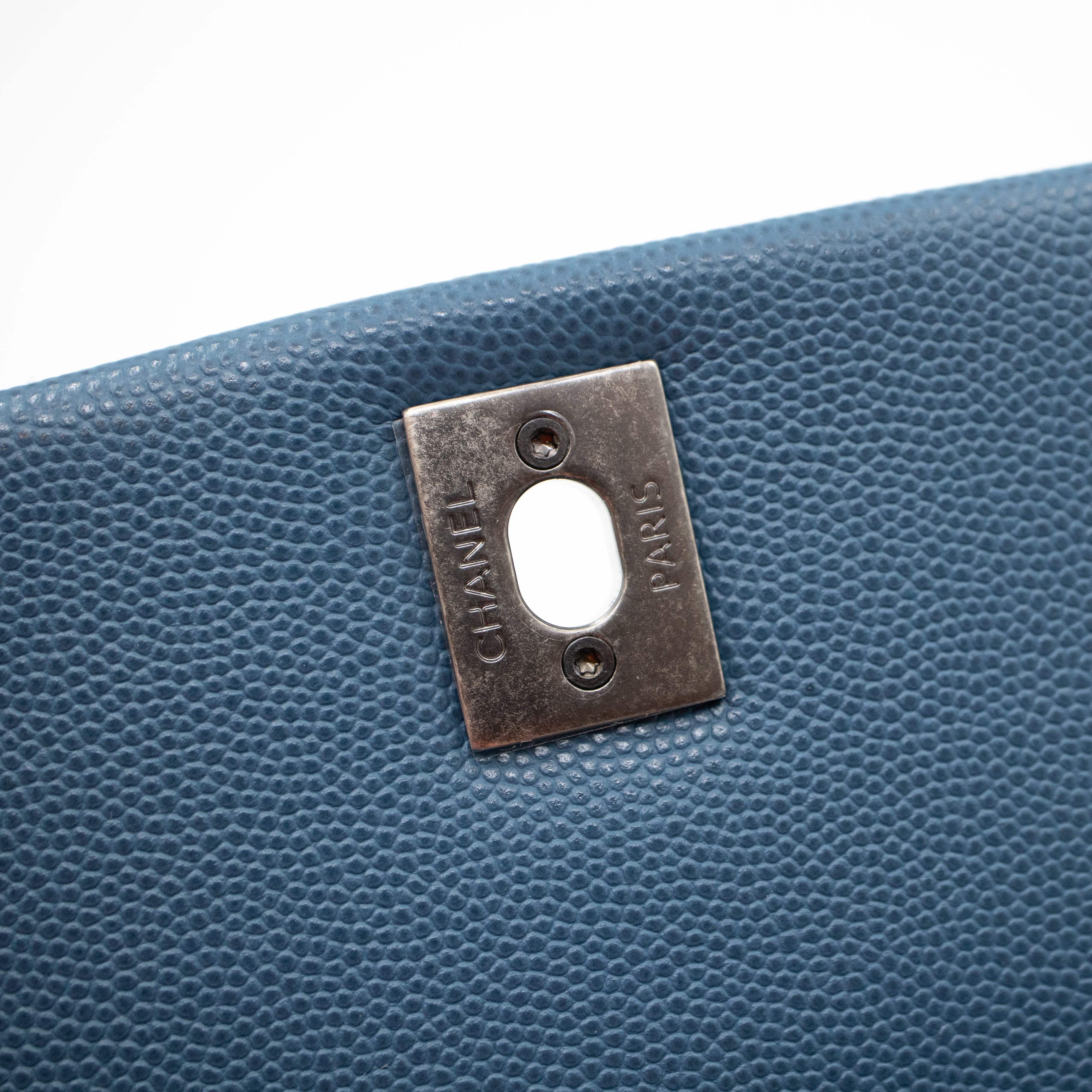 Coco Top Handle Bag Small Blue Caviar