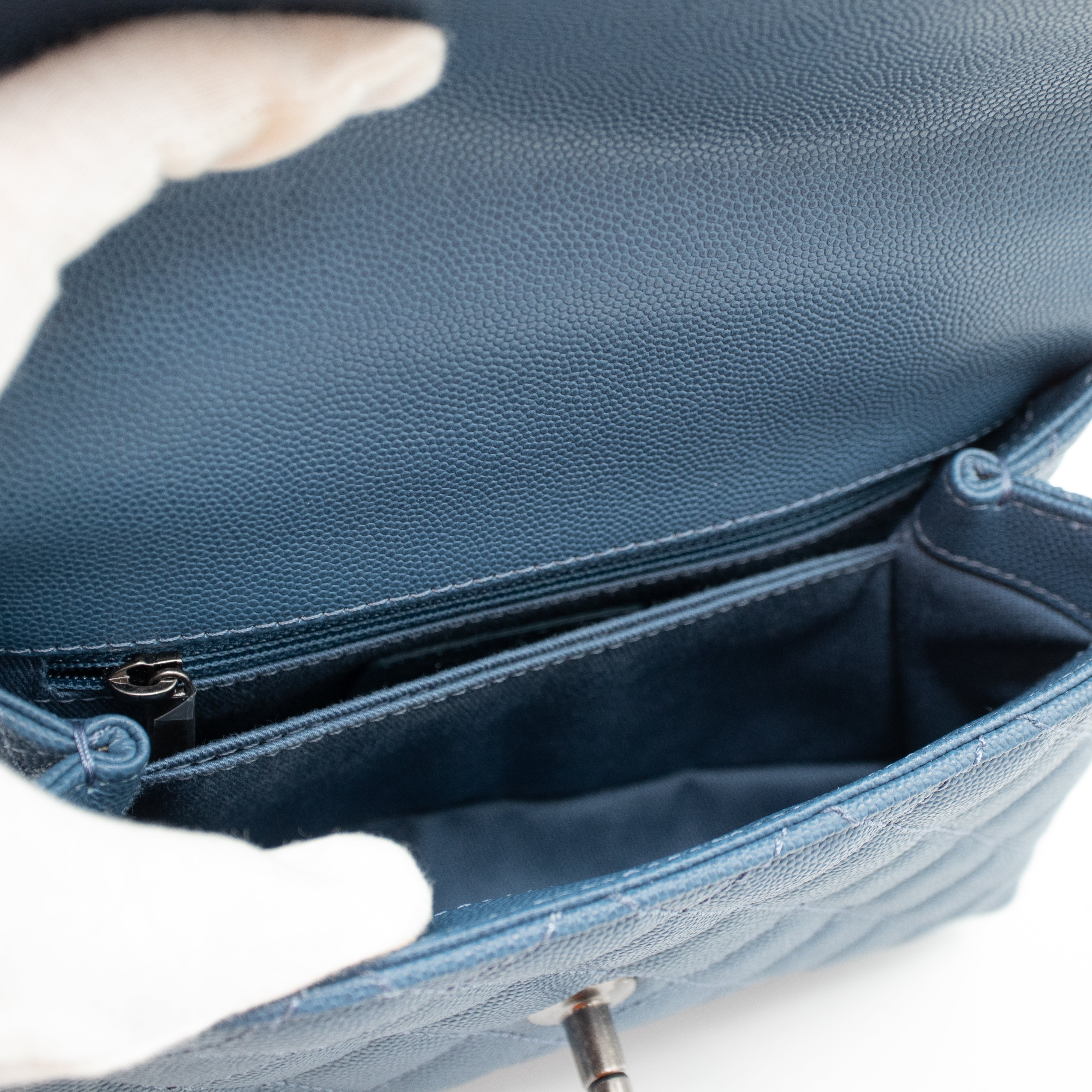 Coco Top Handle Bag Small Blue Caviar