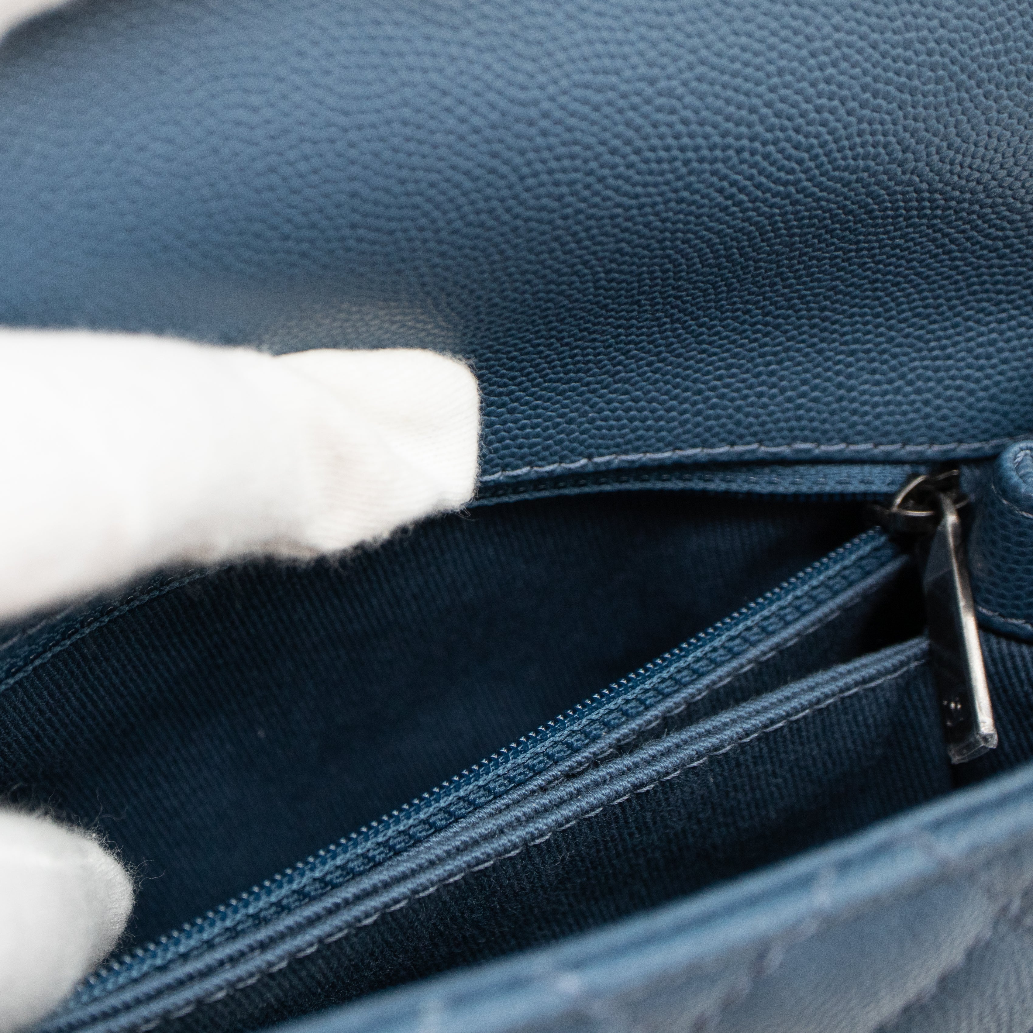 Coco Top Handle Bag Small Blue Caviar