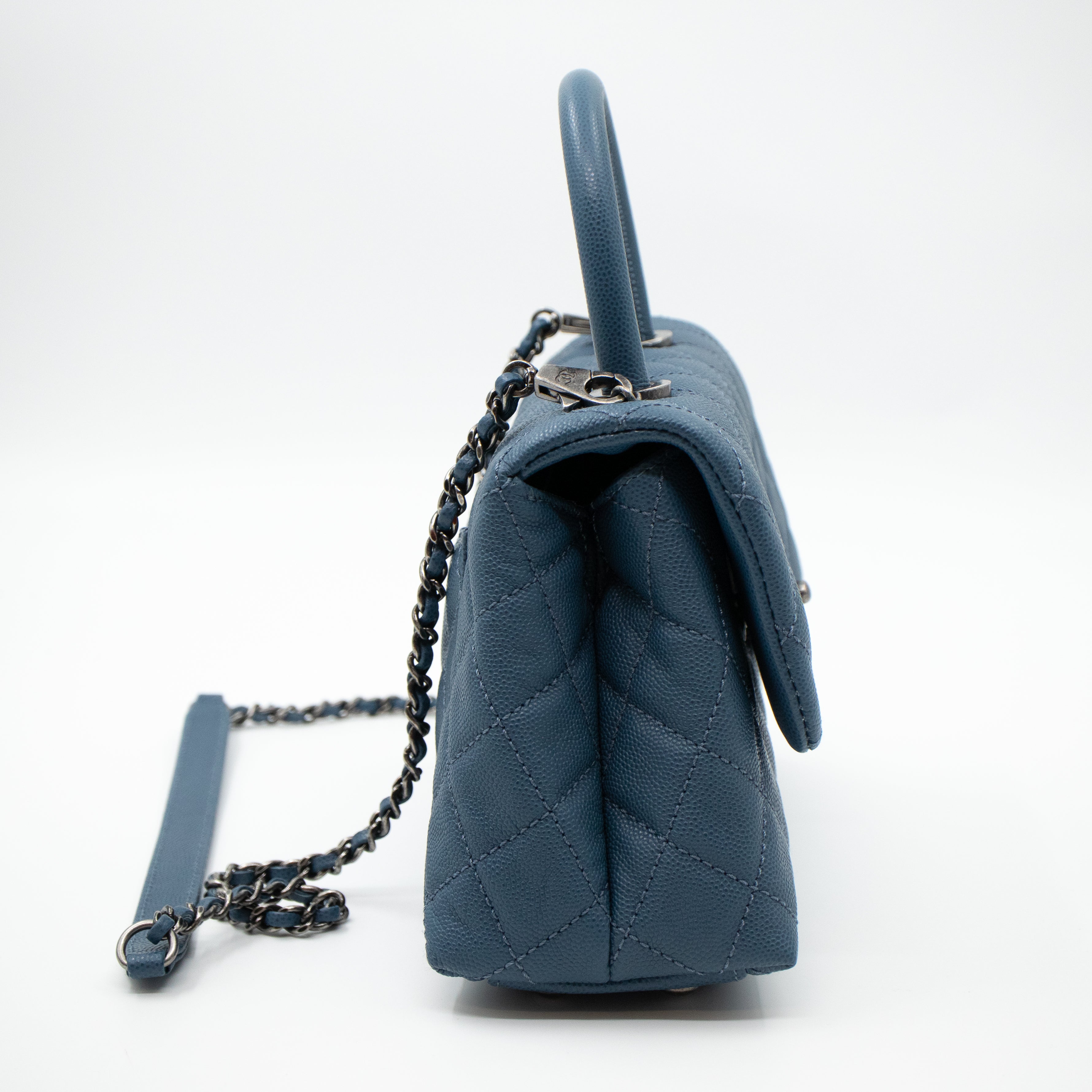 Coco Top Handle Bag Small Blue Caviar
