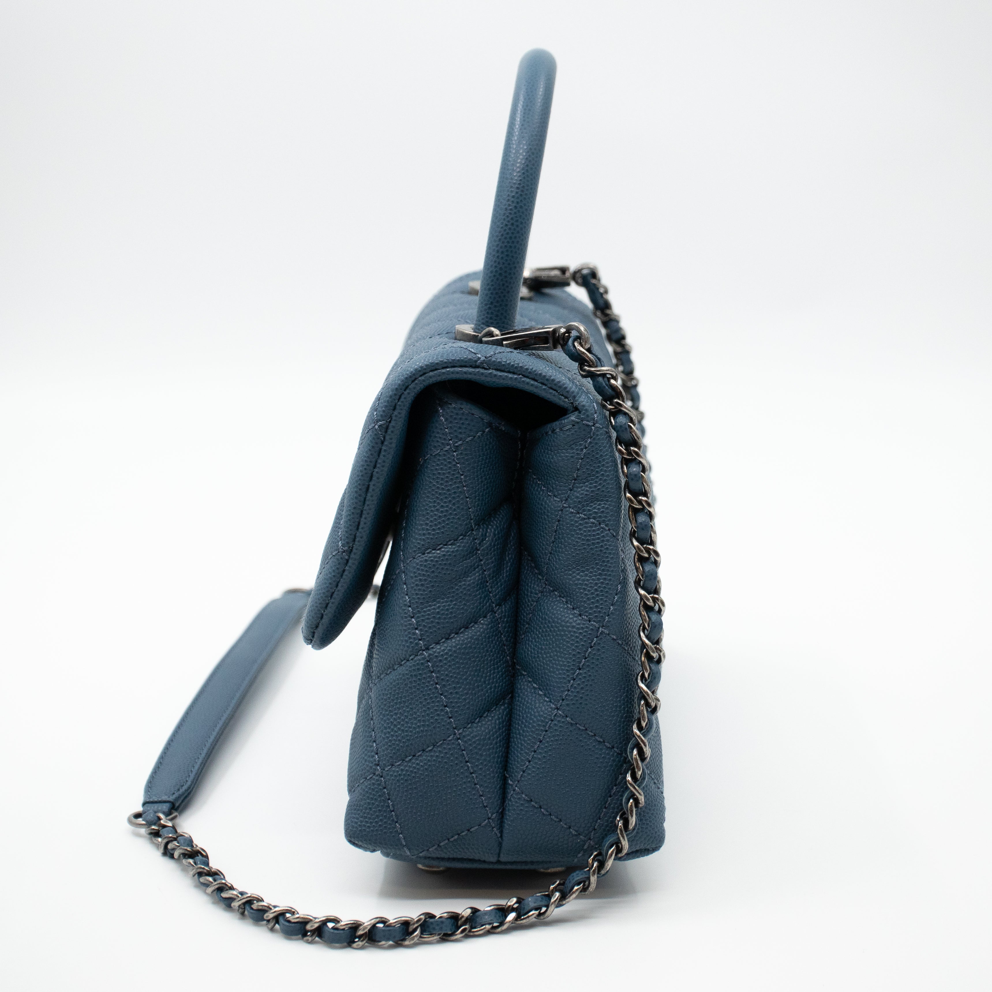 Coco Top Handle Bag Small Blue Caviar