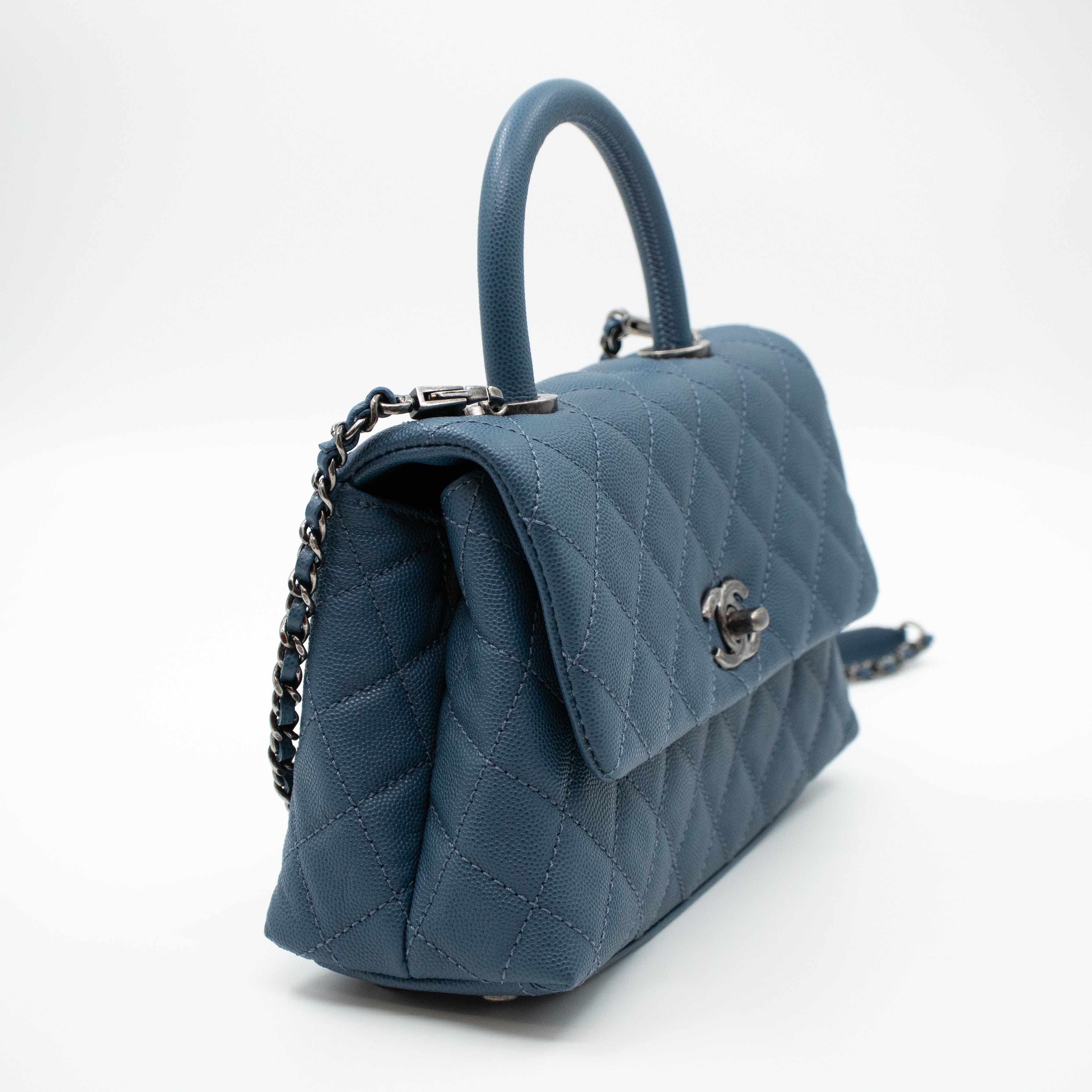 Coco Top Handle Bag Small Blue Caviar