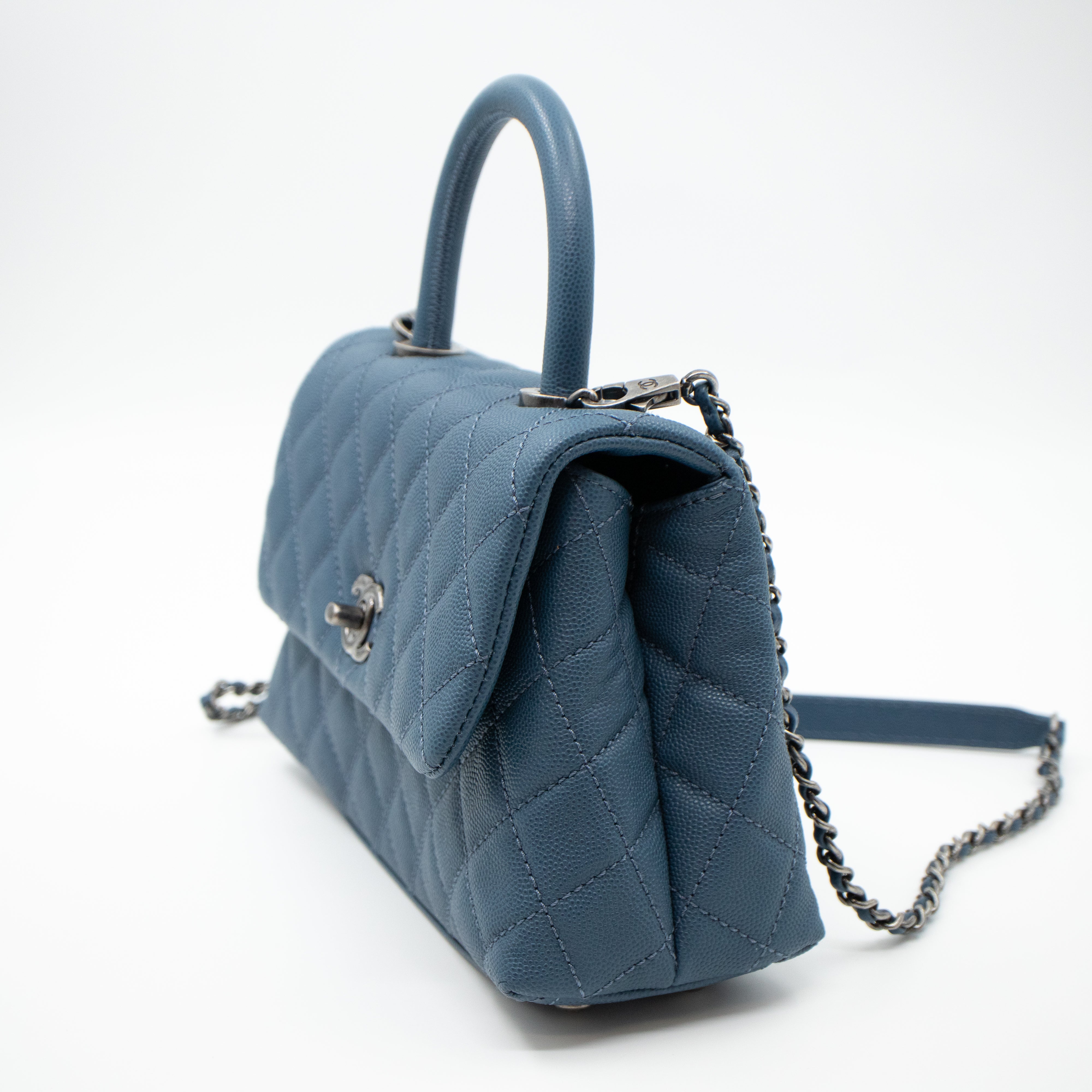 Coco Top Handle Bag Small Blue Caviar