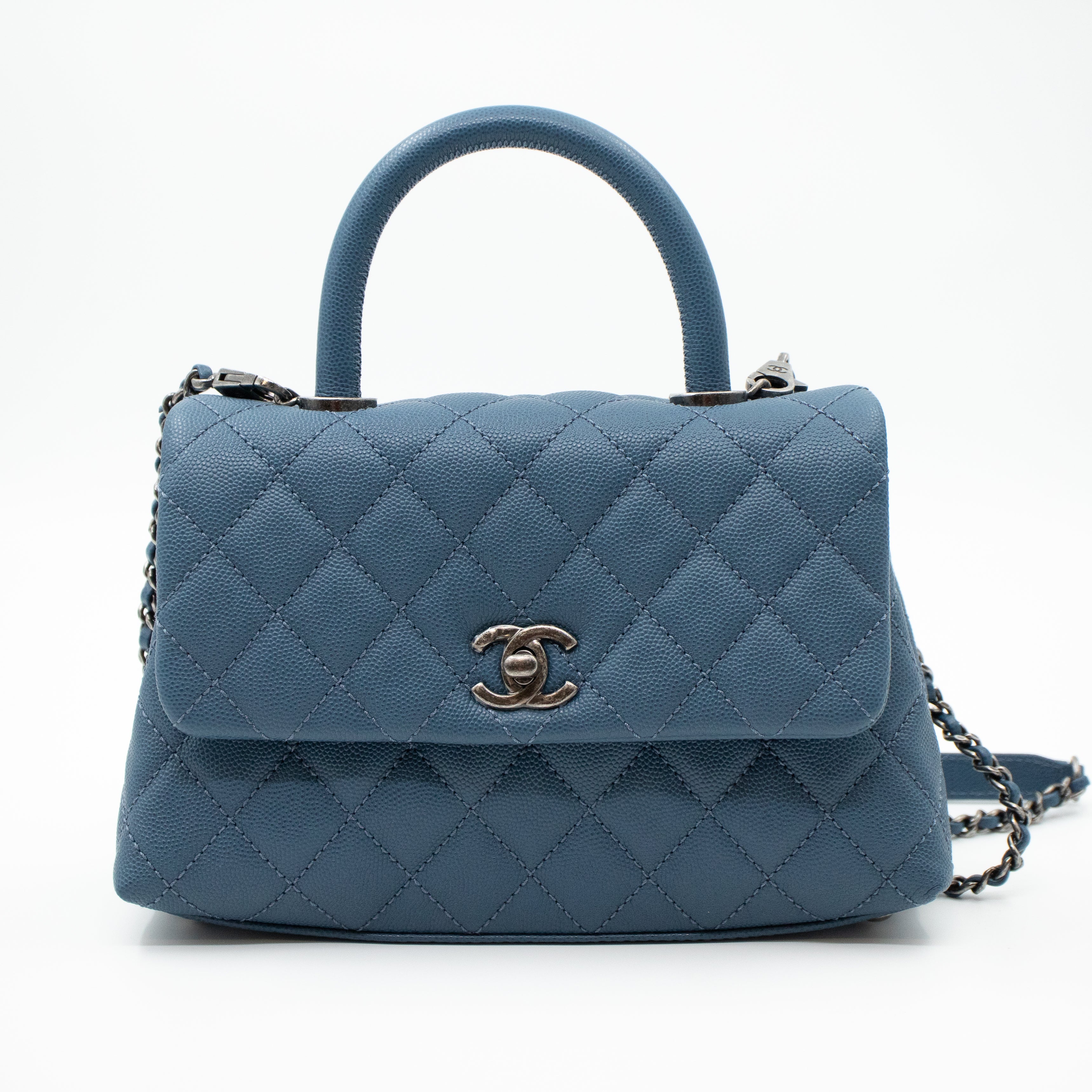 Coco Top Handle Bag Small Blue Caviar