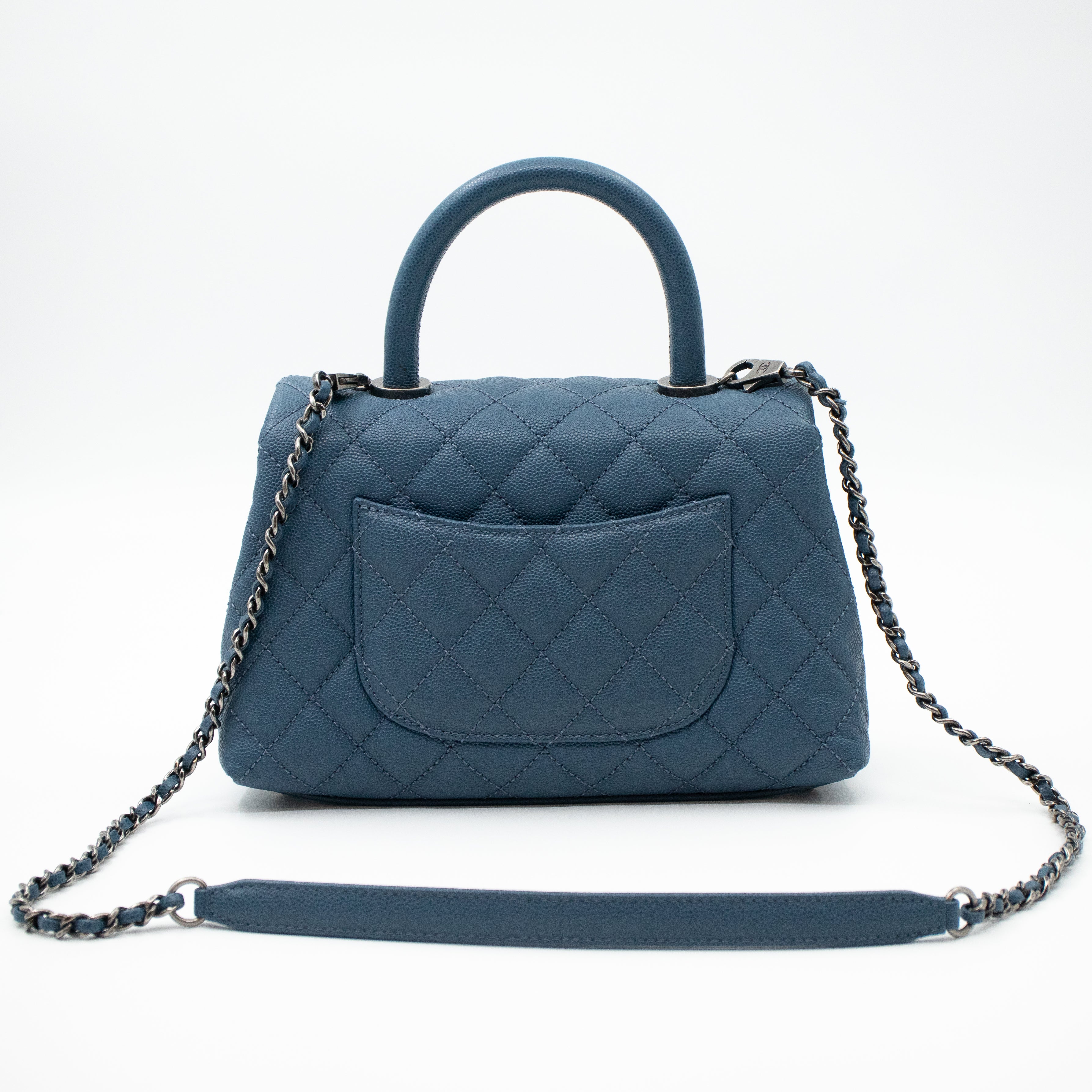 Coco Top Handle Bag Small Blue Caviar