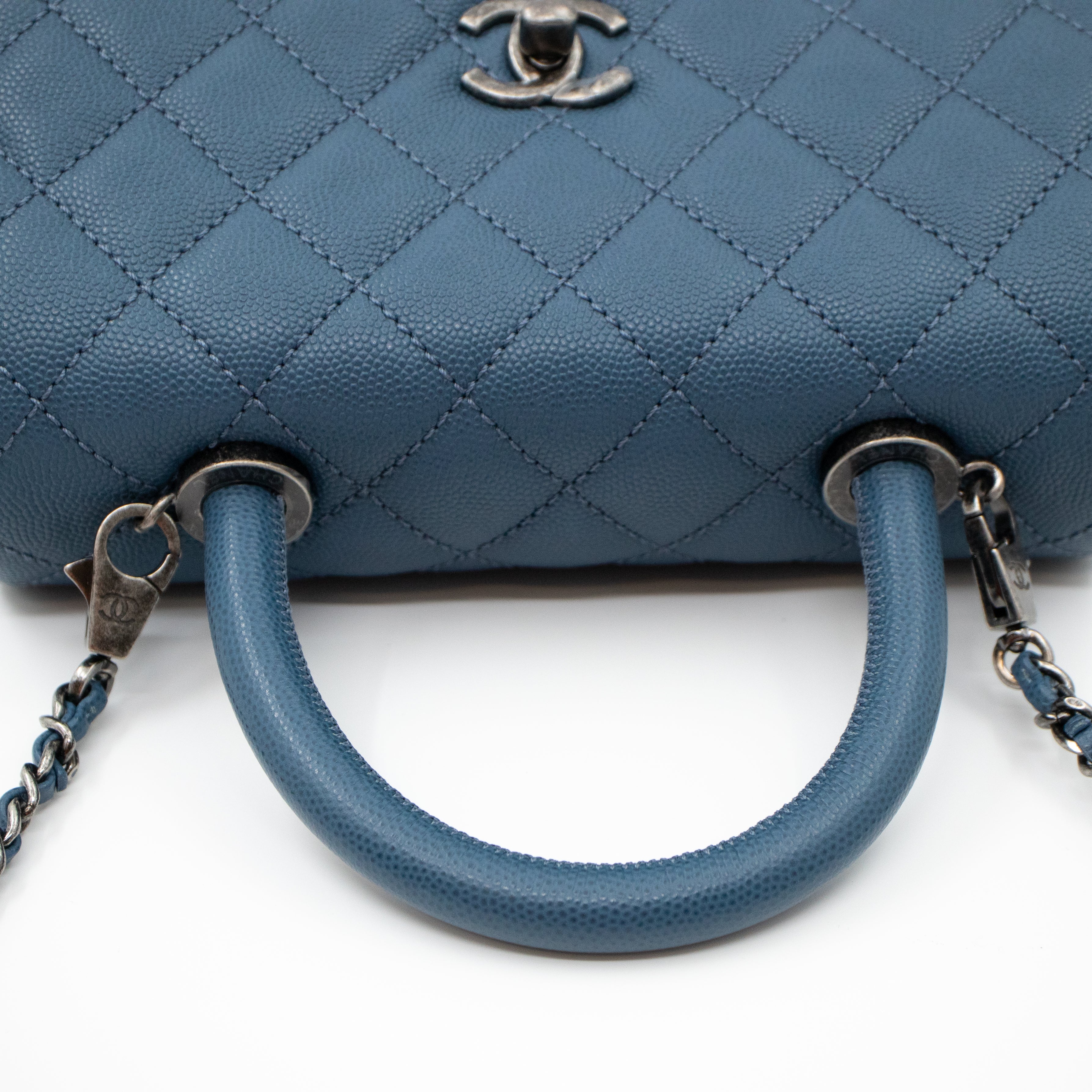 Coco Top Handle Bag Small Blue Caviar
