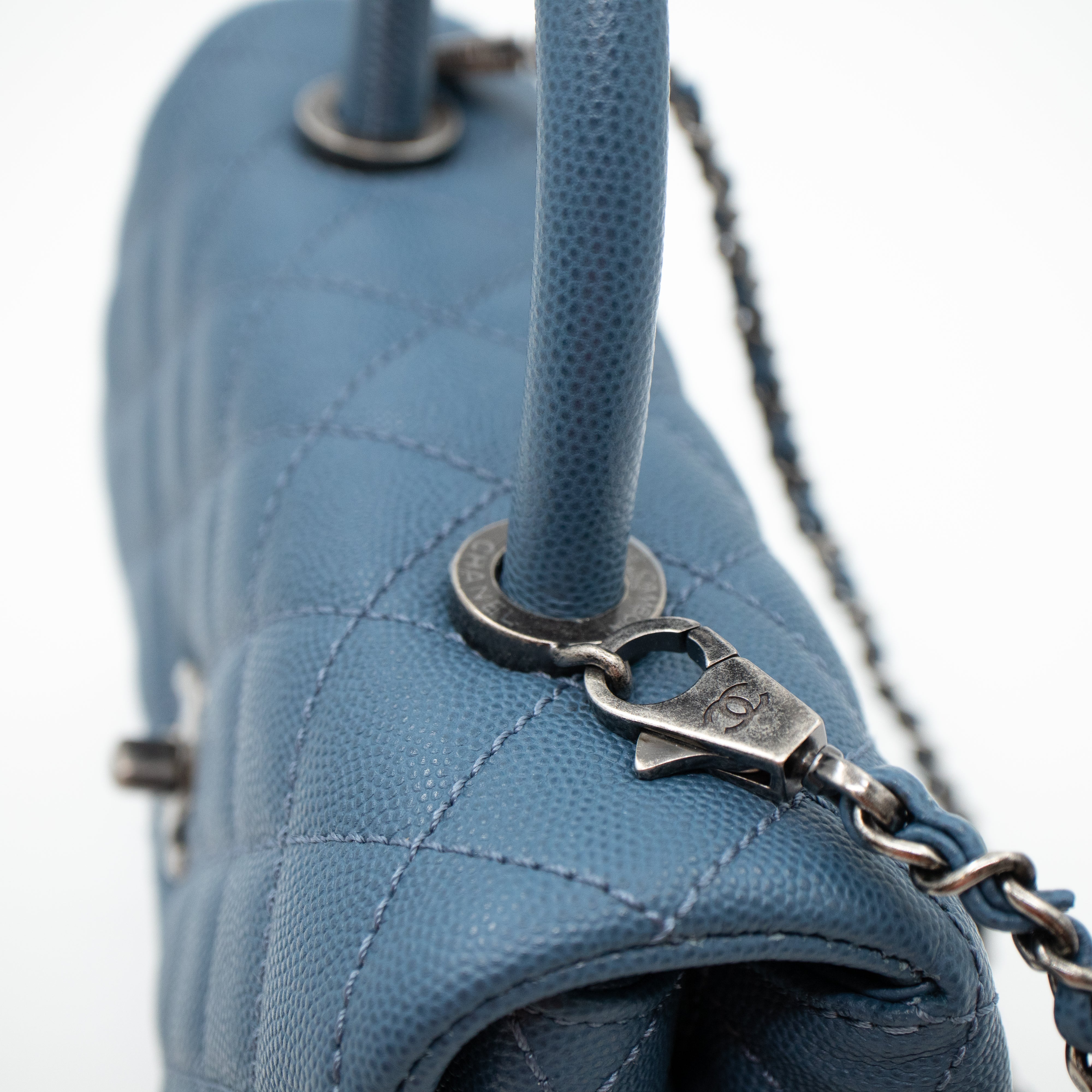 Coco Top Handle Bag Small Blue Caviar