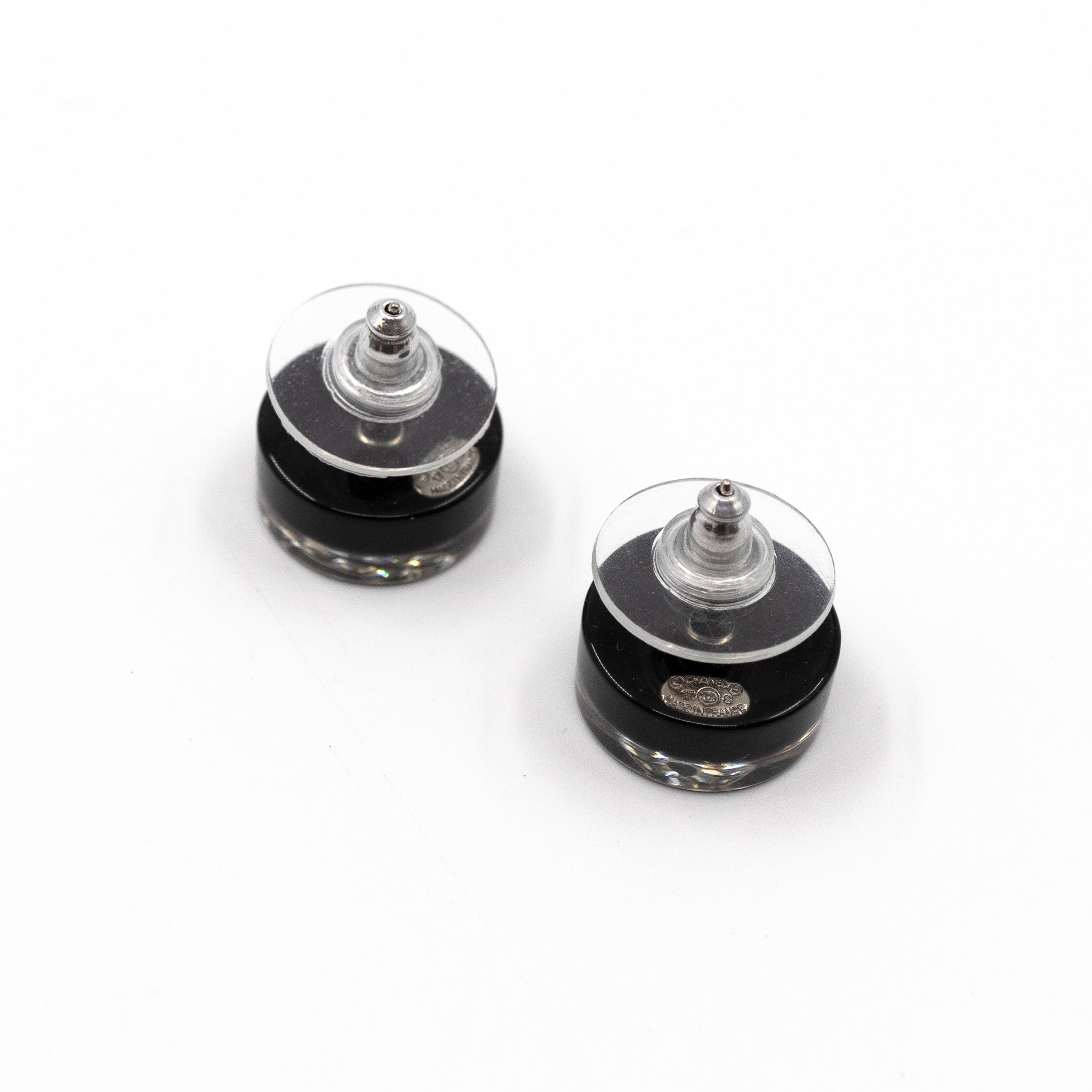 CC Round Earrings Black Crystal