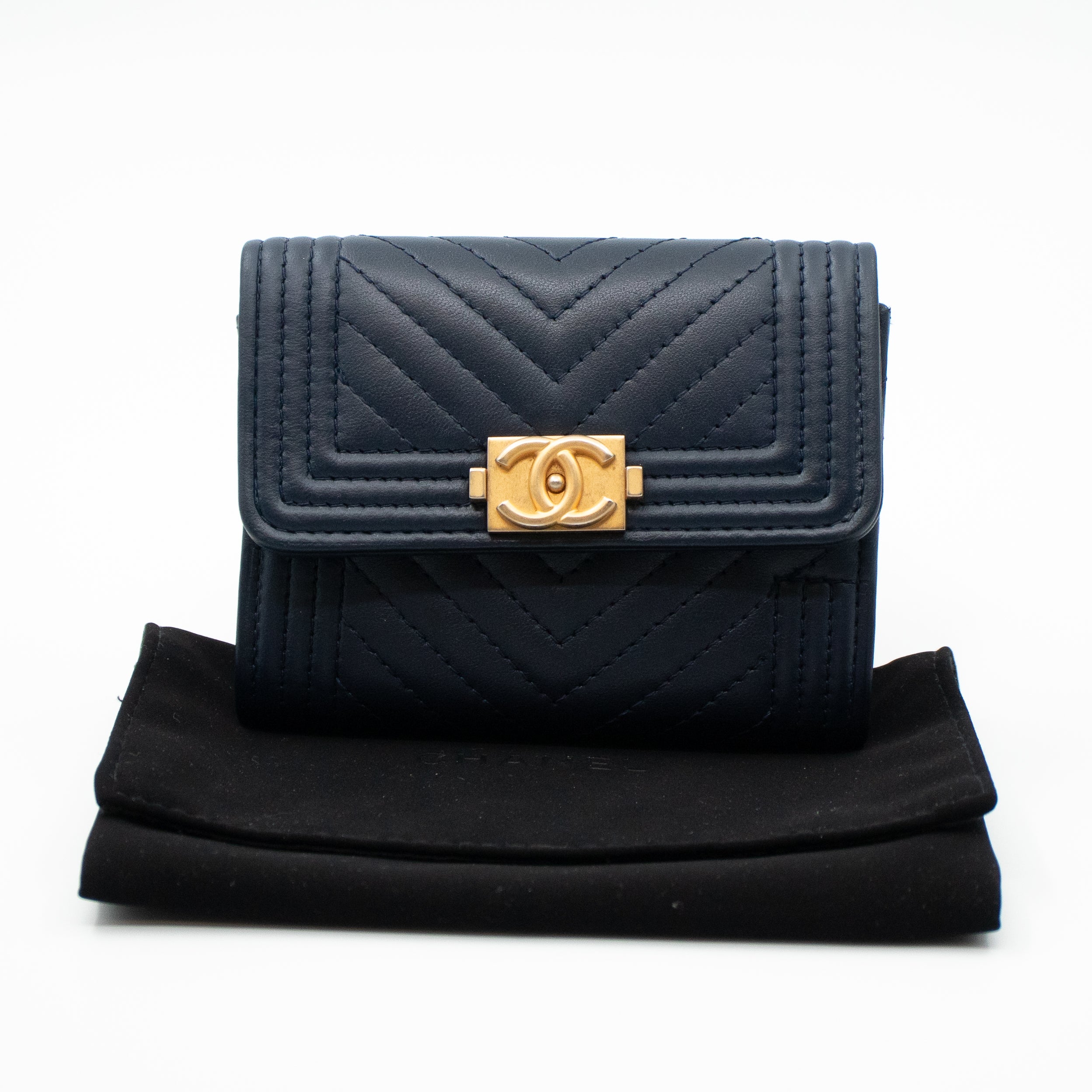 Boy Flap Card Case Navy Leather